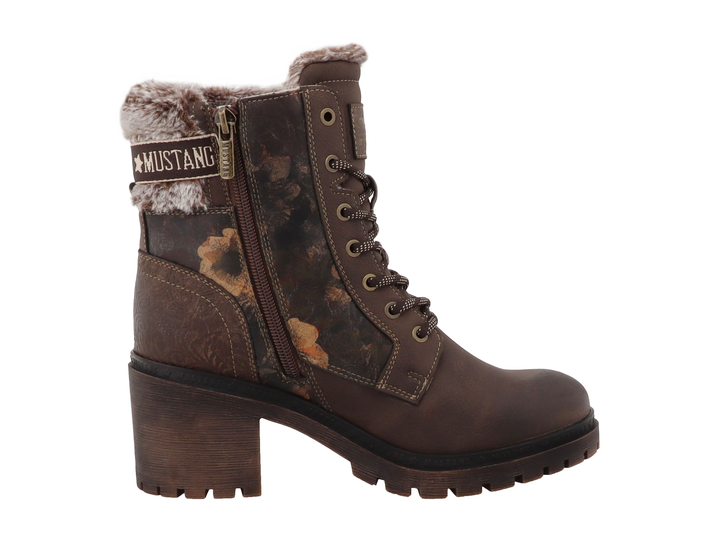 Mustang Shoes Winterstiefelette »Stiefel«  Blockabsatz, Schnürboots mit Fellimitat am Schaftrand
