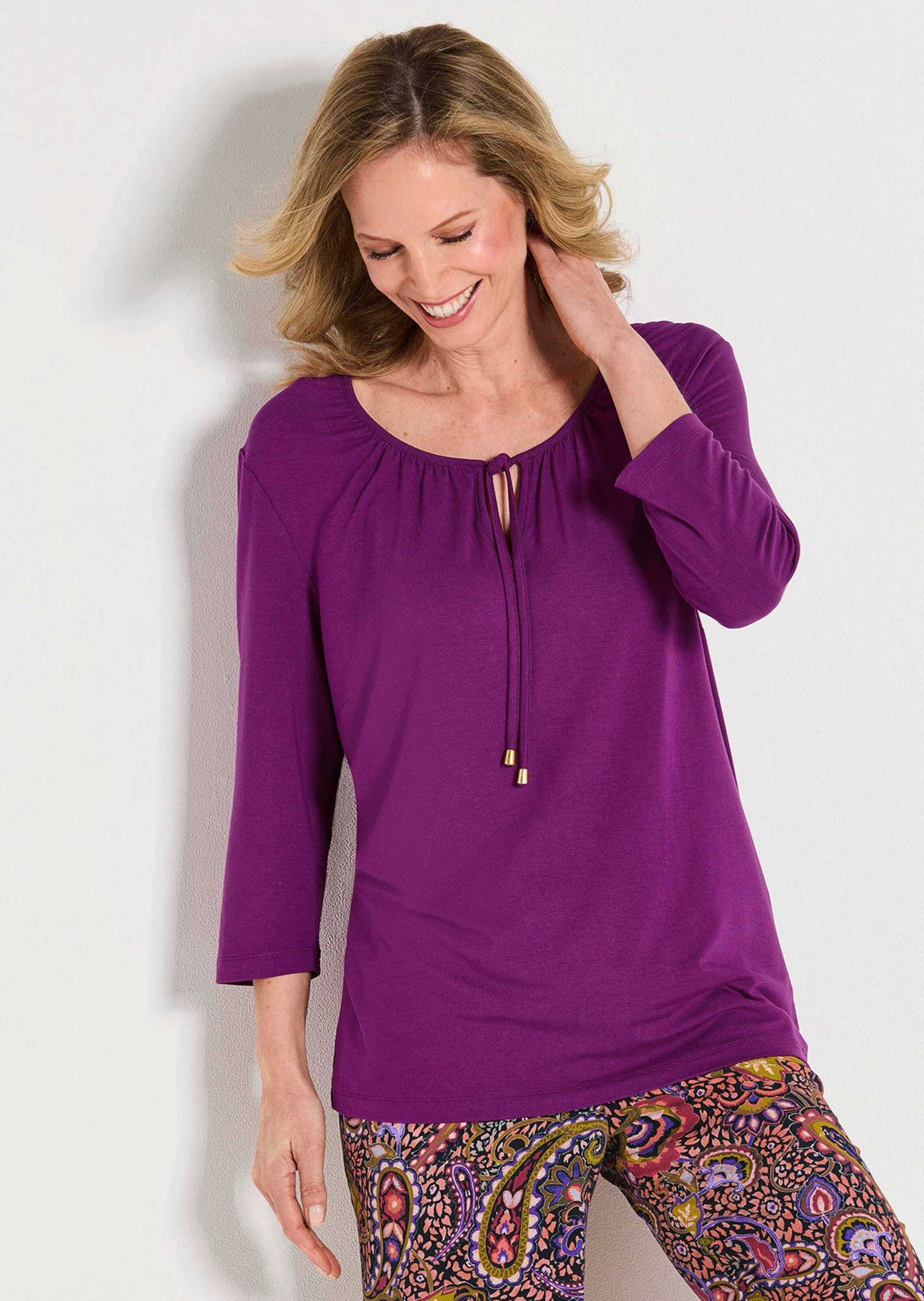 Thumbnail - GOLDNER Langarmshirt "Halbarm Viskose-Oberteil, Rundhals" Fältchen und Bänder