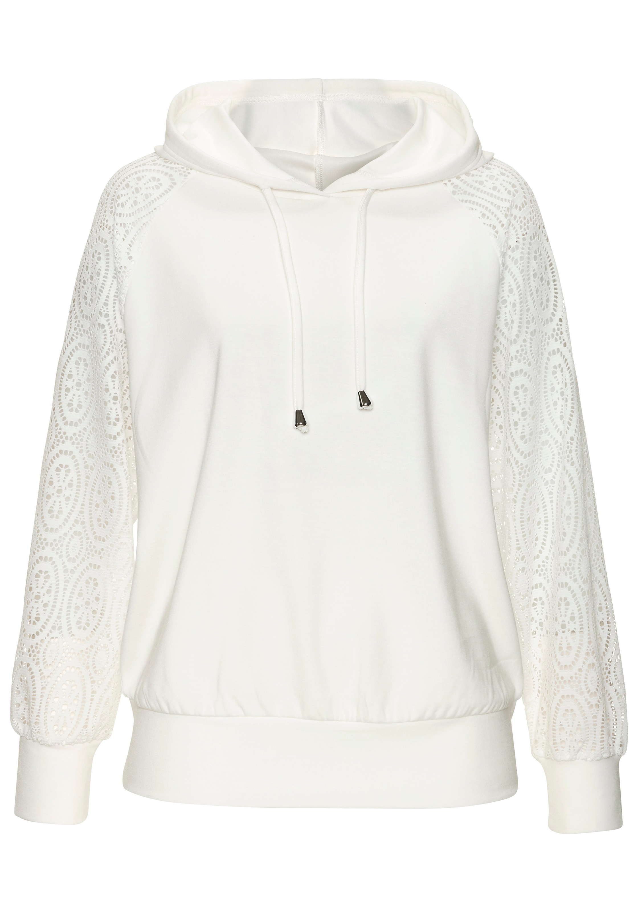 LASCANA Kapuzensweatshirt, mit Ärmeln aus elastischer Spitze günstig online kaufen