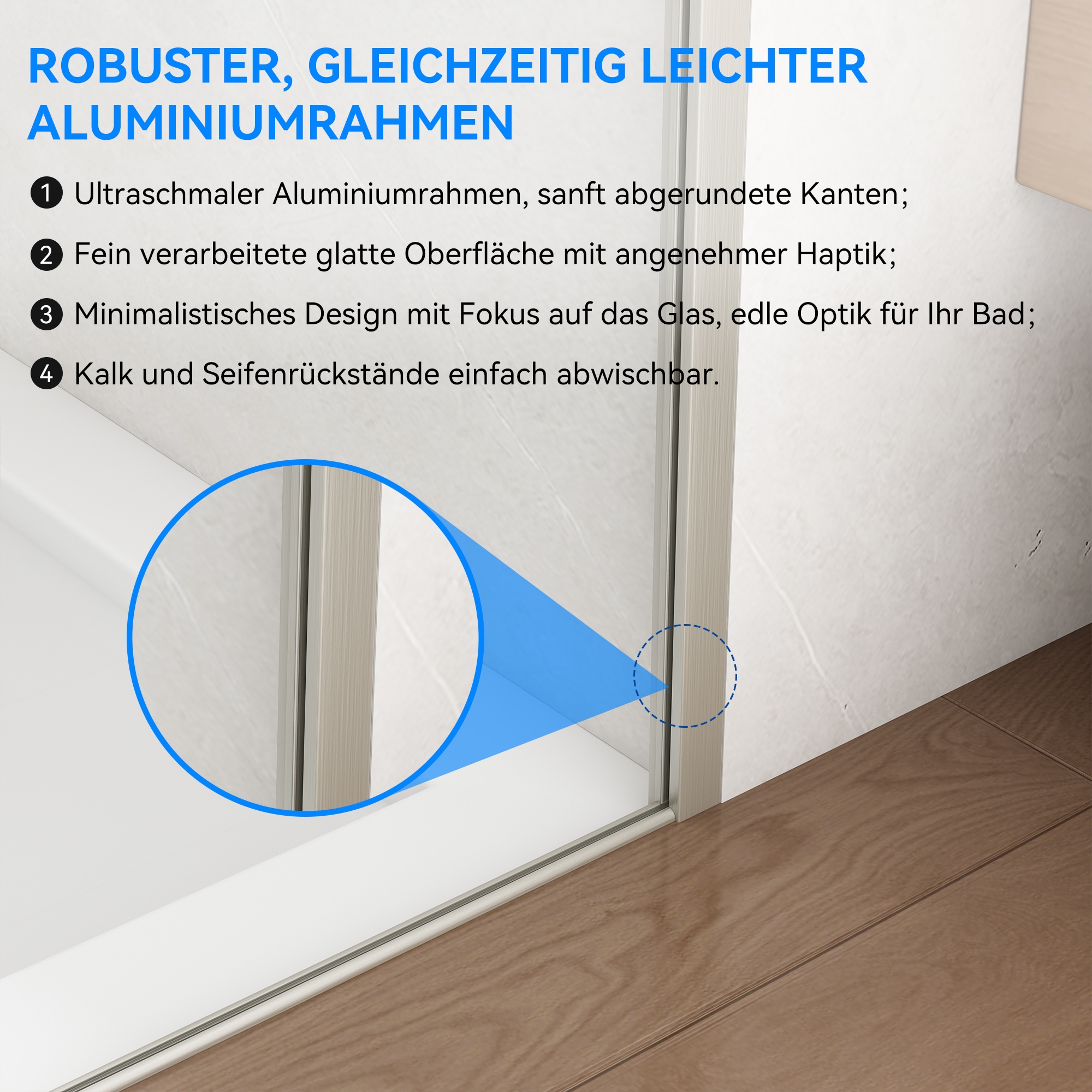 welltime Walk-in-Dusche »Frame Plus« Rundumrahmen aus hochwertigem Aluminium, Eckregal zur Stabilisierung