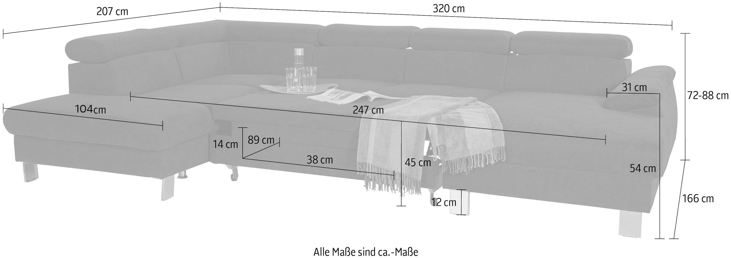 COTTA Wohnlandschaft »Komaris U-Form«, inklusive Kopfteilverstellung, wahlweise mit Bettfunktion und RGB-LED