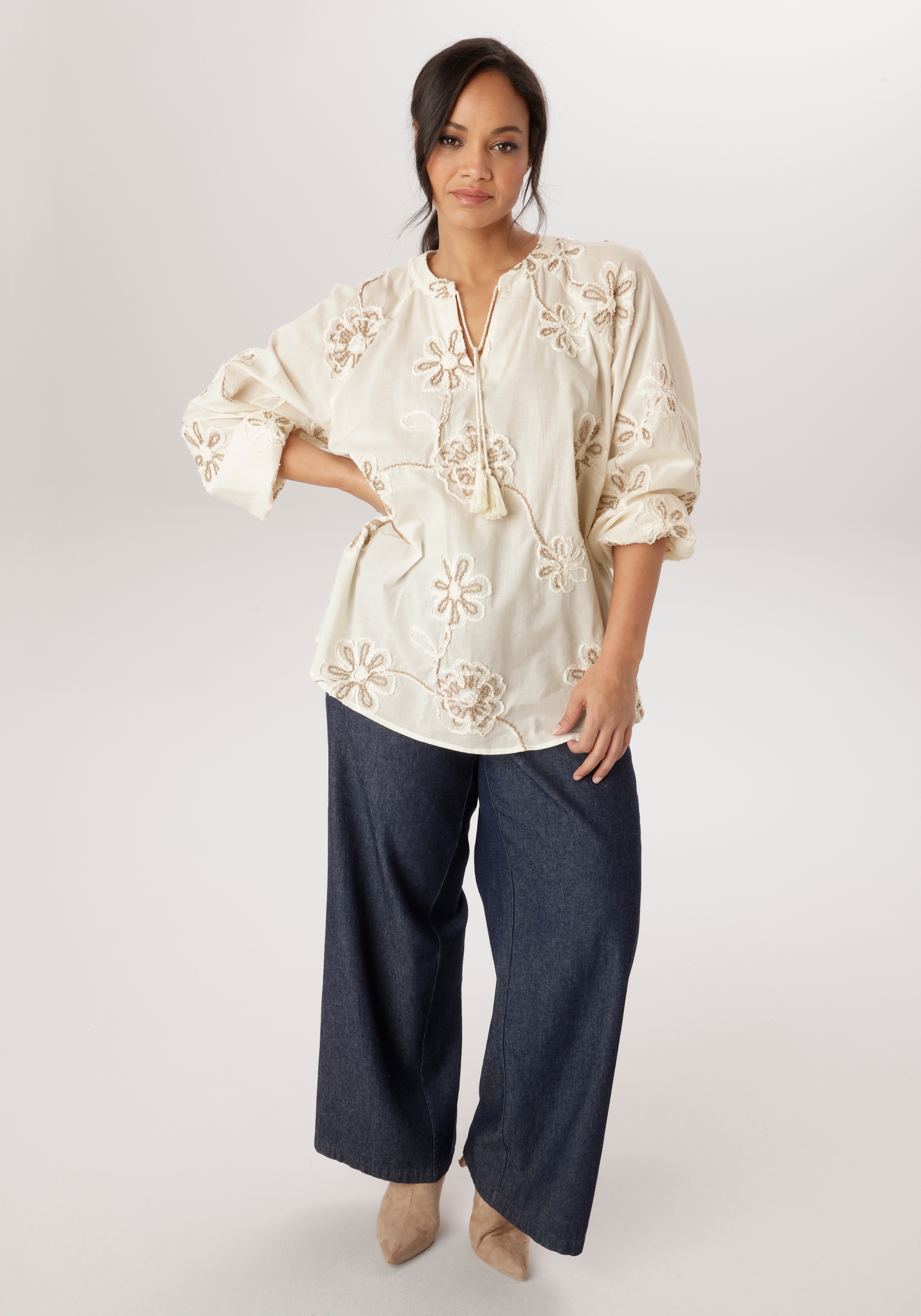 Aniston PLUS Schlupfbluse mit schöner toniger Stickerei - NEUE KOLLEKTION