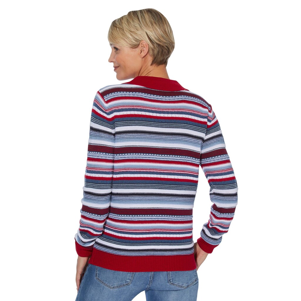 Damenmode Pullover Classic Basics Strickpullover »Pullover« rot-jeansblau-geringelt