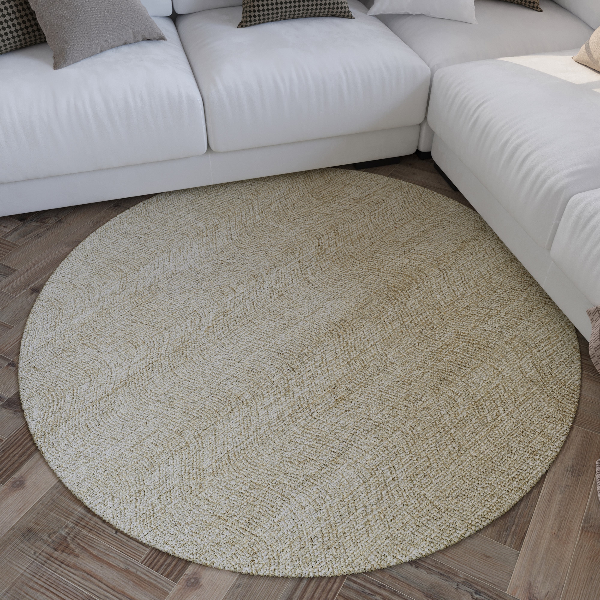 Wecon home Wollteppich "Hamptons THIRTEEN" rund 10 mm Höhe Schurwolle, Kurzflor, Wohnzimmer, Schlafzimmer, elegant, Wellen-Design