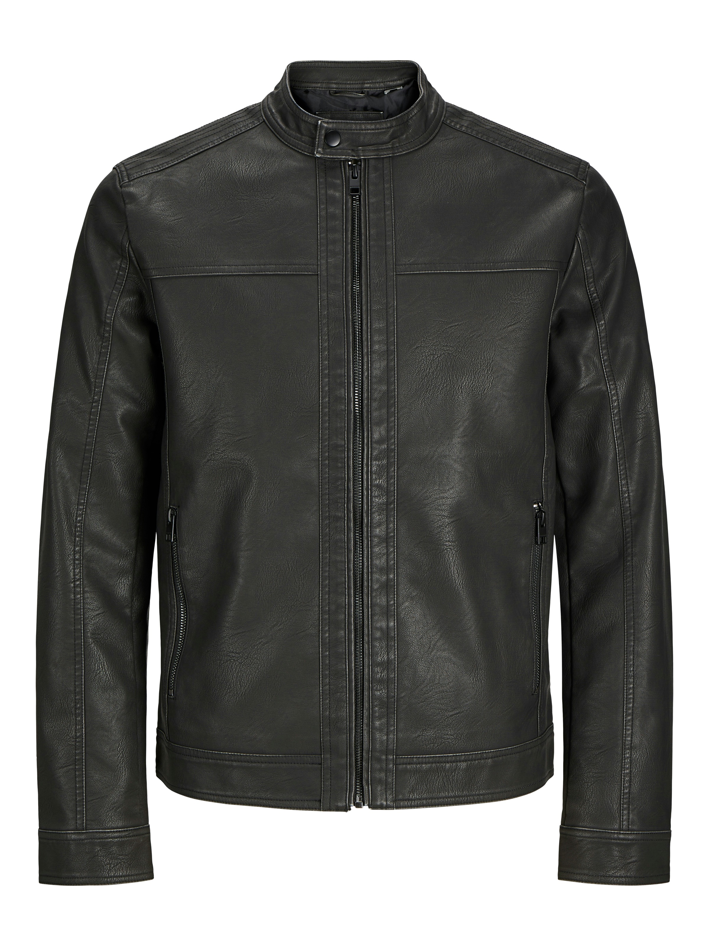 Jack & Jones Lederimitatjacke »JJEWARNER WASHED PU JACKET NOOS«, ohne Kapuze, mit Bandkragen