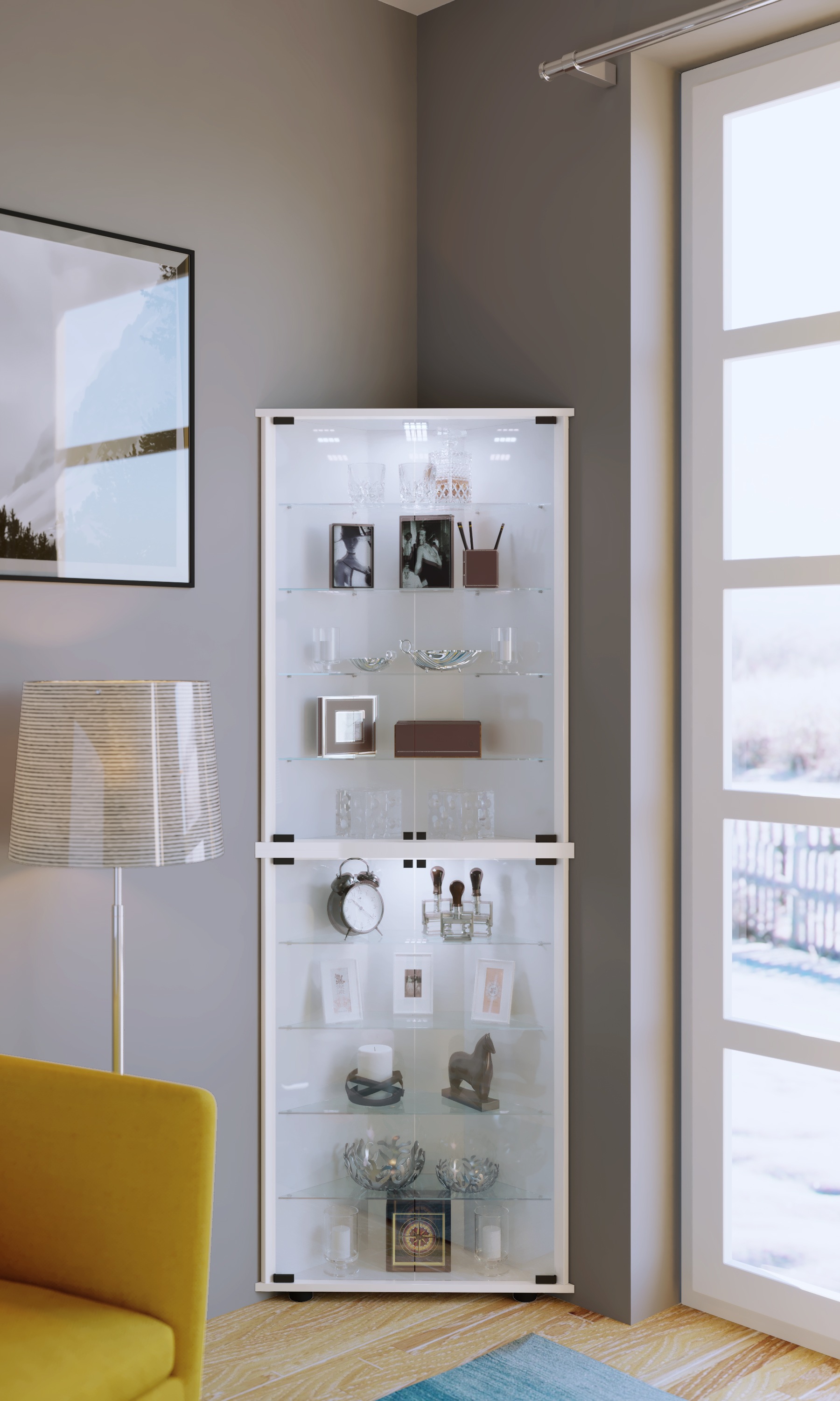 VCM Vitrine »VCM Glasvitrine stehend | Vitrine Glas mit ESG-Sicherheitsglas| Maße ca. H. 176 x B. 67 x T. 23 cm | Standvitrine Glas | Modern und platzsparend | Glas Vitrinenschrank ¿ Vecko XL«, (1 St.)