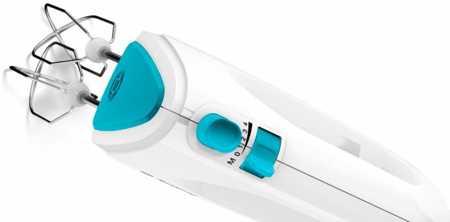 BOSCH Handmixer »CleverMixx MFQ2210D, Edelst. Rührbesen/Knethaken, 4 Stufen, weiß/blau«, 375 W, Auswurftaste, leichtes Gehäuse, Made in Europe