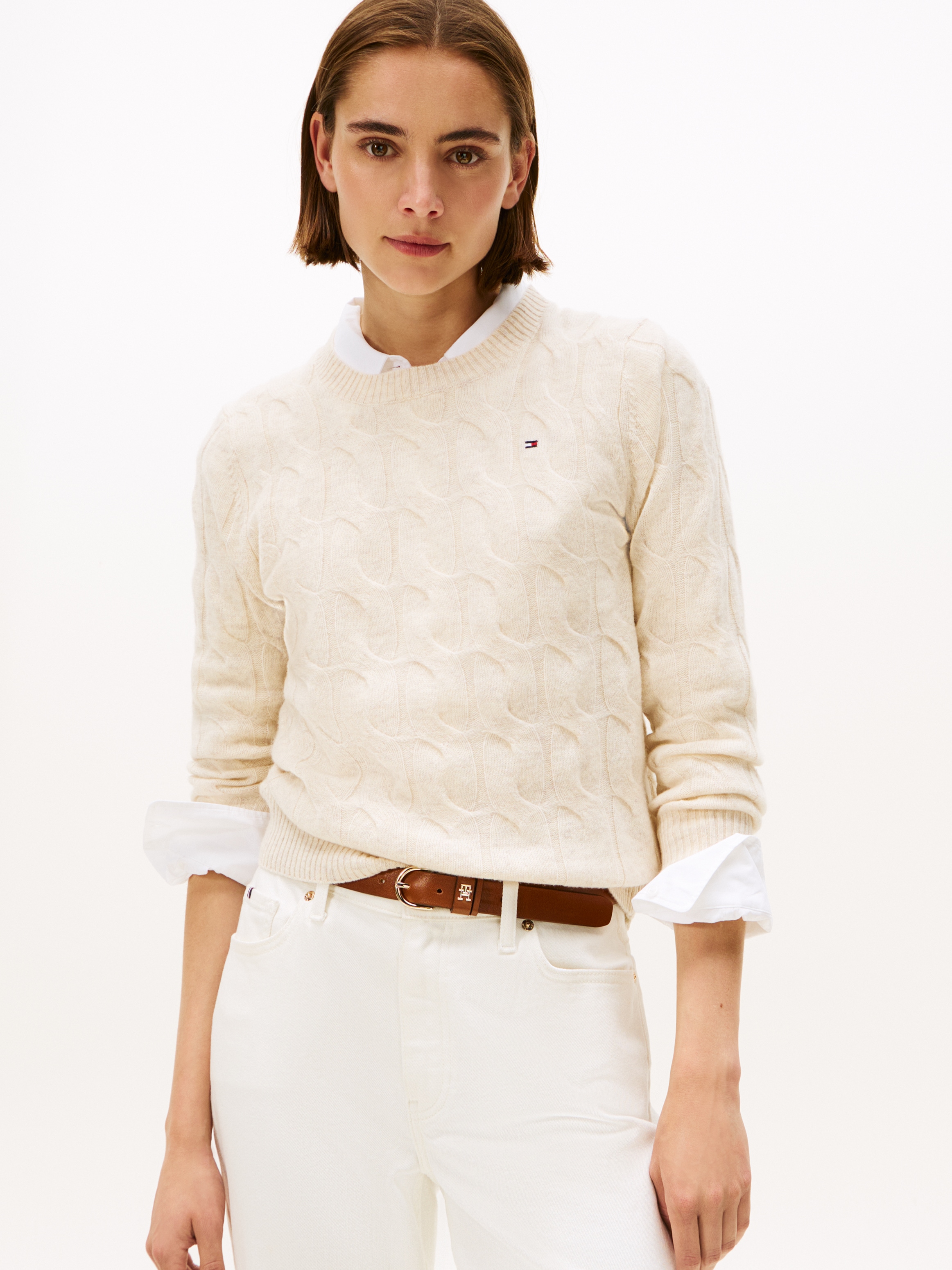 Tommy Hilfiger Strickpullover "SOFT WOOL CABLE C-NK" mit Zopfmuster, aus re günstig online kaufen