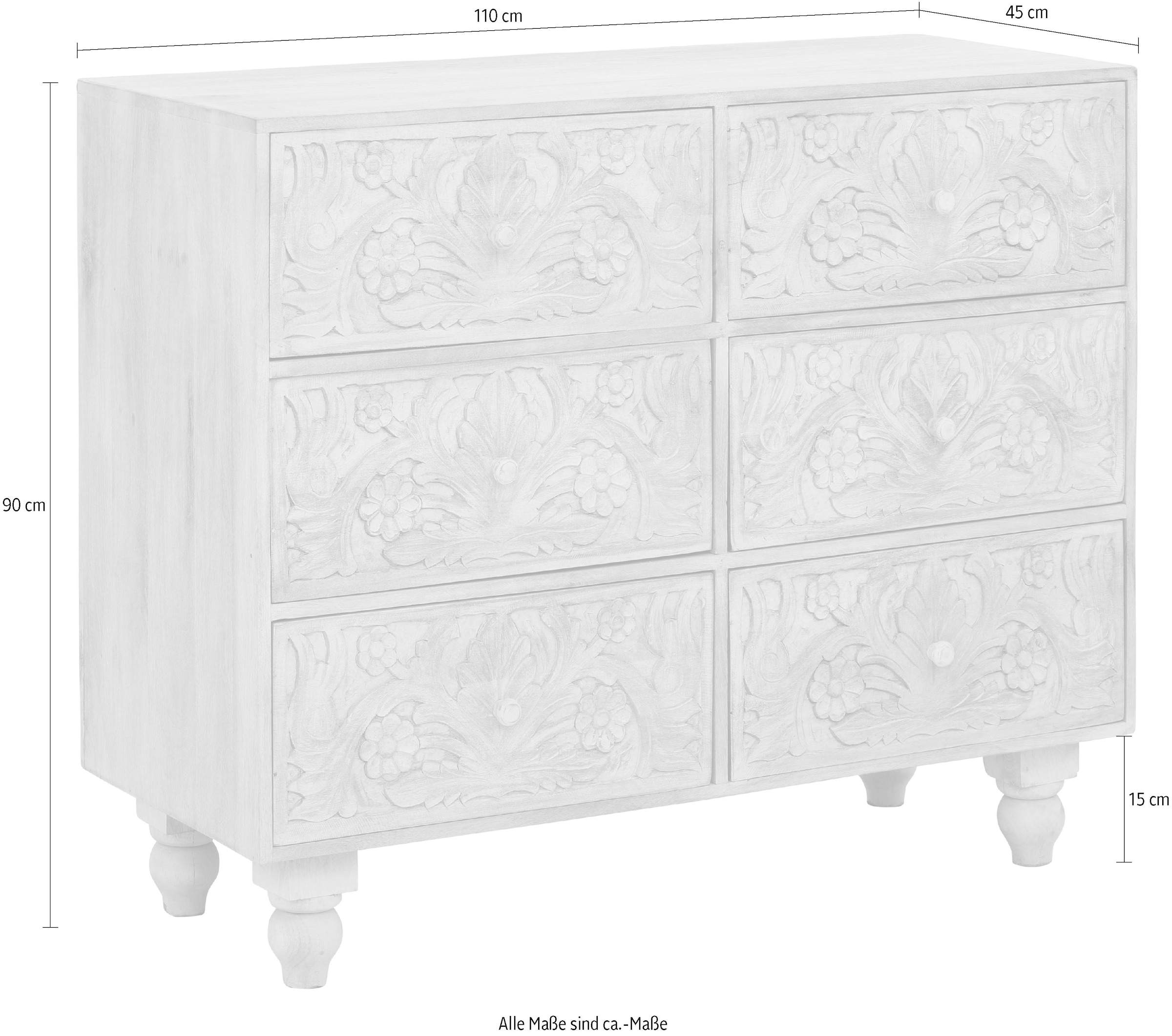 Home affaire Kommode »Lavin Sideboard«, Mangoholz, mit dekorativen Schnitzereien, Handgefertigt, Breite 110 cm