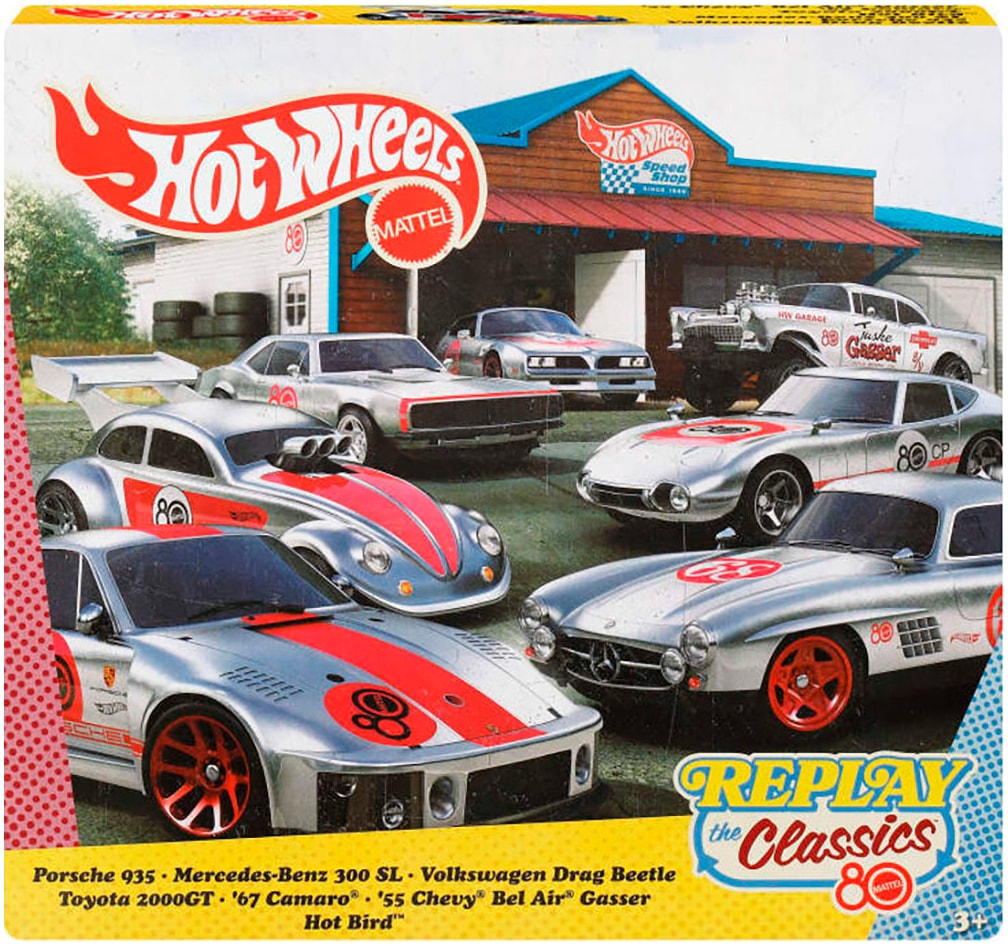 Hot Wheels Spielzeug-Auto »Hot Wheels Silber-Serie Mattel 80. Jubiläum«, (Set, 7 tlg.), Maßstab 1:64
