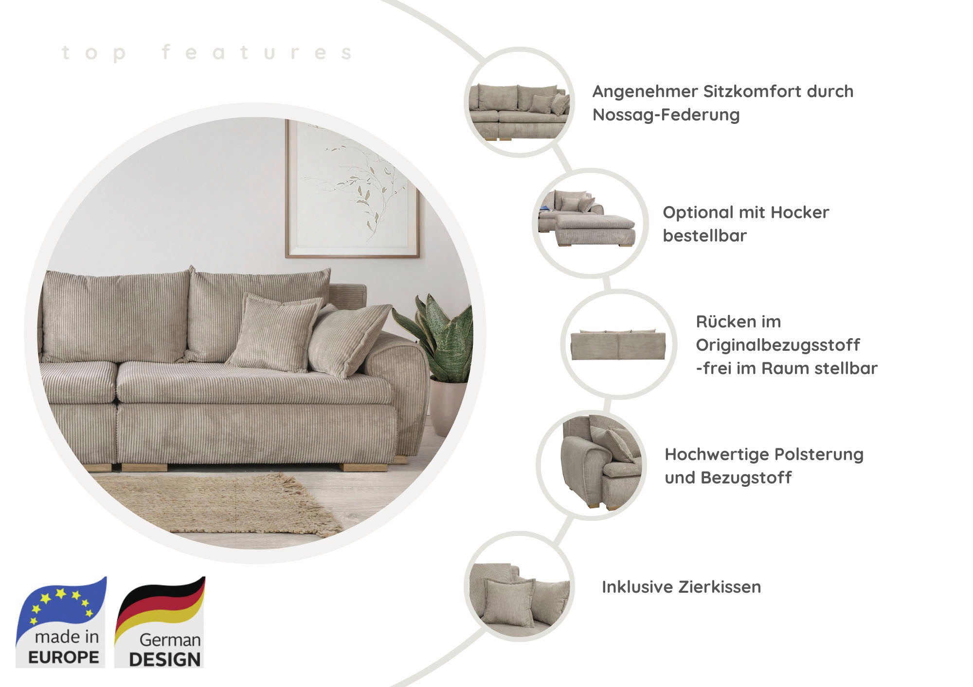 Thumbnail - Home affaire Big-Sofa "Katja, B: 275 cm - OTTO. Verlässliche Qualität." Mega-Sofa mit 4 Zierkissen