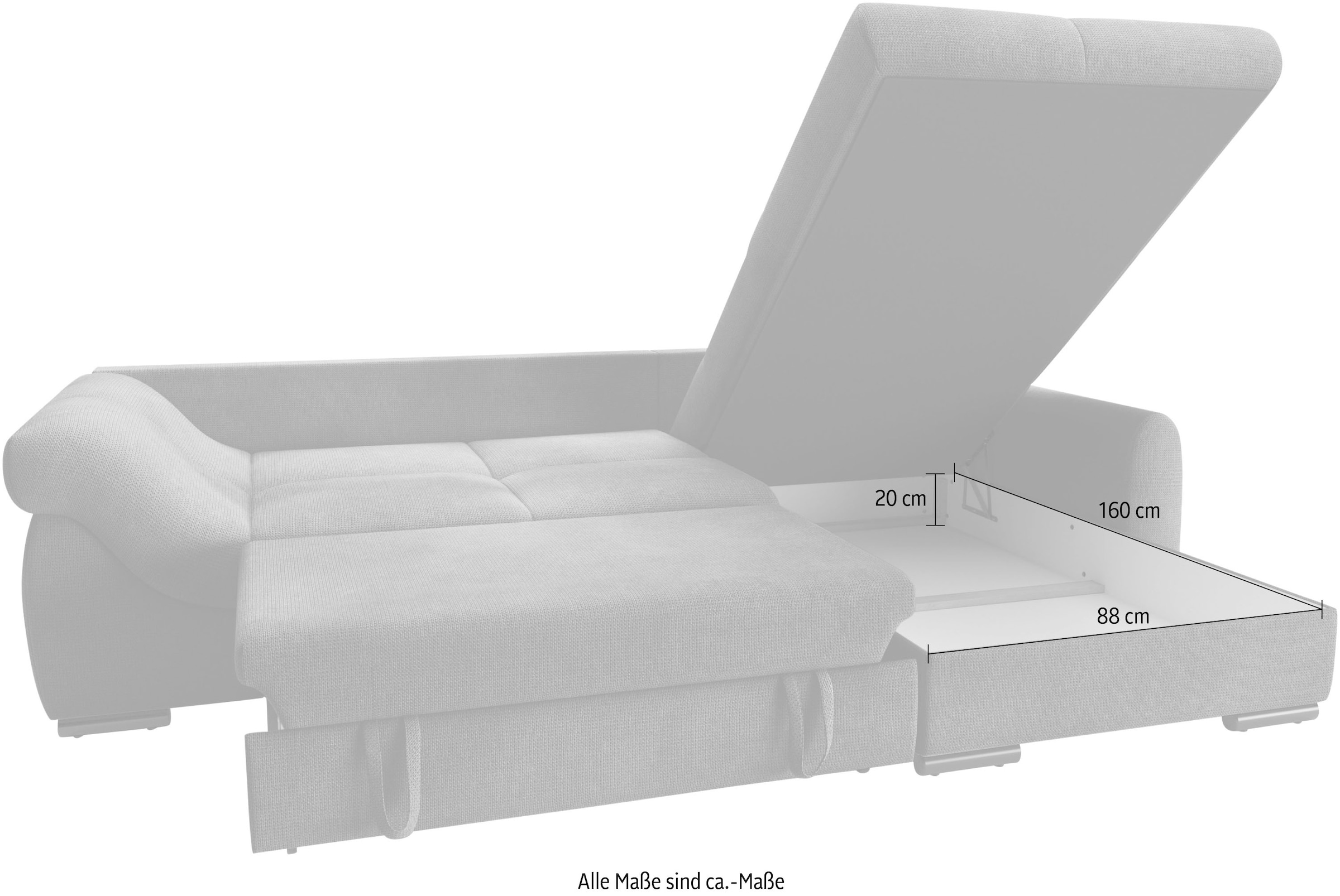 Mr. Couch Ecksofa »Livorno DuraFlex L-Form«, inkl. Hochschläfer-Bettauszug, XL-Bettkasten weiß beschichtet
