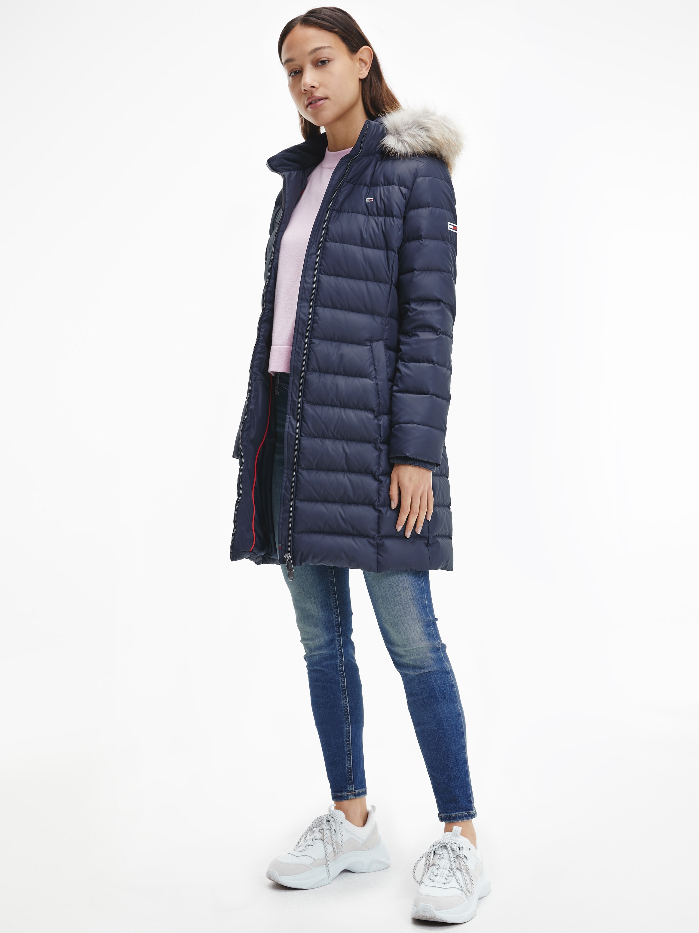 Tommy Jeans Daunenmantel »TJW ESSENTIAL HOODED DOWN COAT«, mit abnehmbarem Fellimitat an der Kapuze