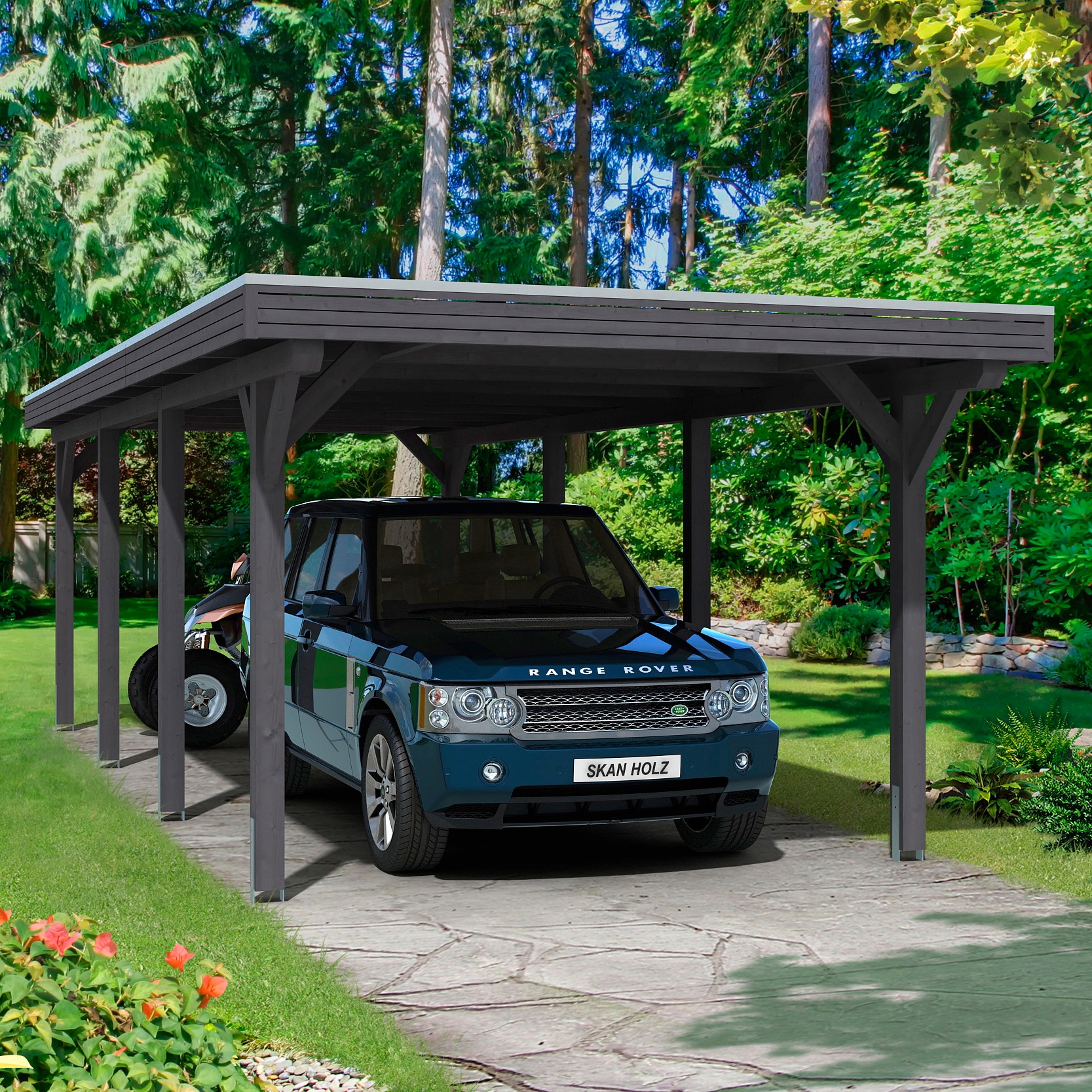 Skanholz Einzelcarport "Spessart", Leimholz-Nordisches Fichtenholz, 291 cm, dunkelgrau