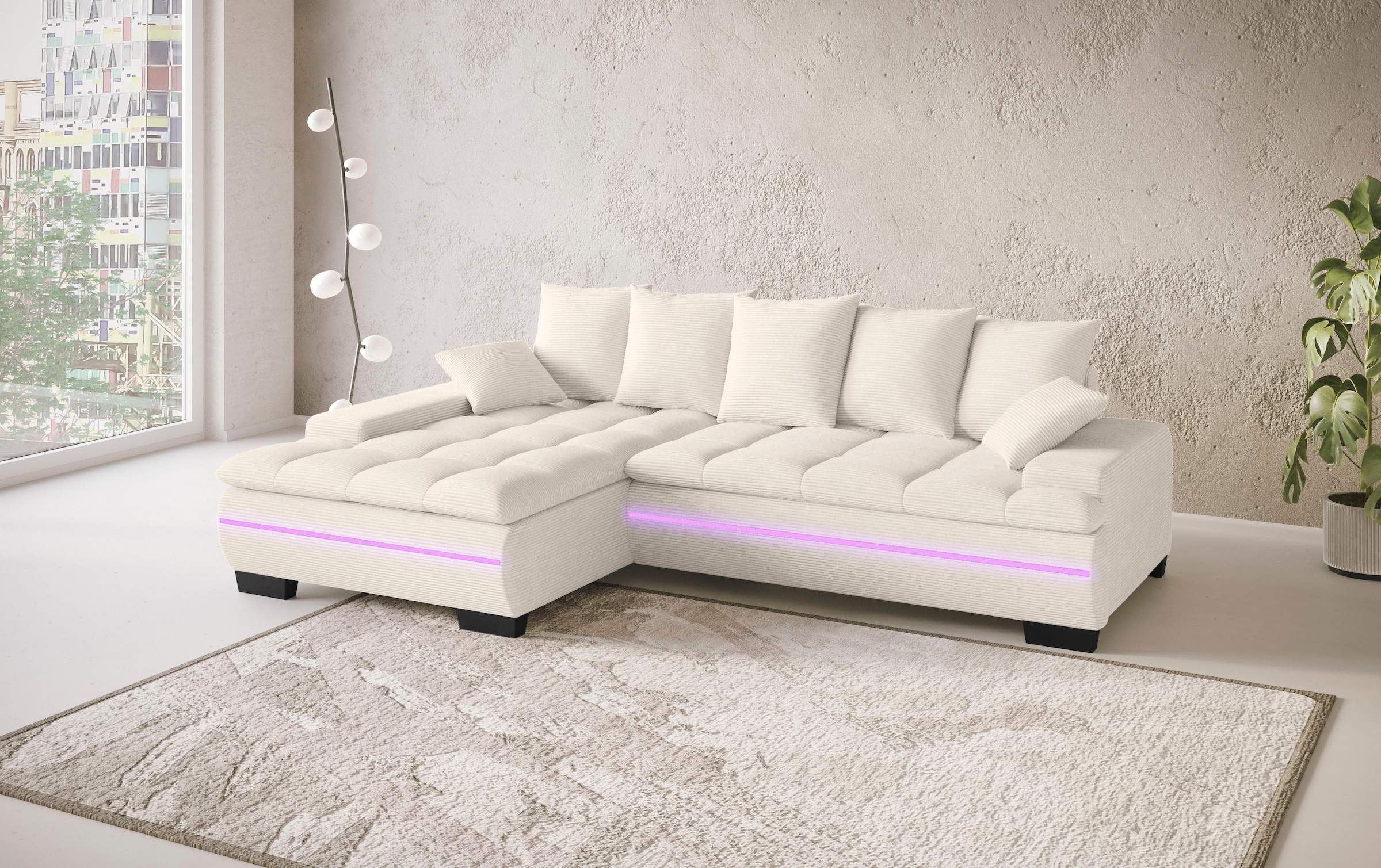 Mr. Couch Ecksofa »Haiti II, L-Form«, RGB-LED Beleuchtung, wahlweise mit Kaltschaum, Bett, Bettkasten