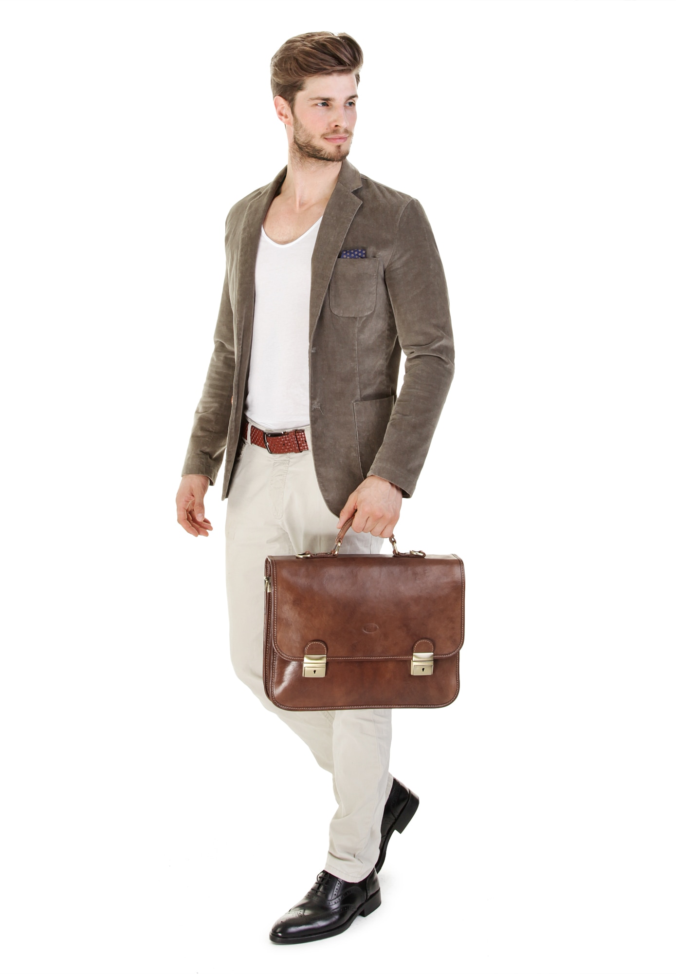 Piké Aktentasche, echt Leder, Made in Italy