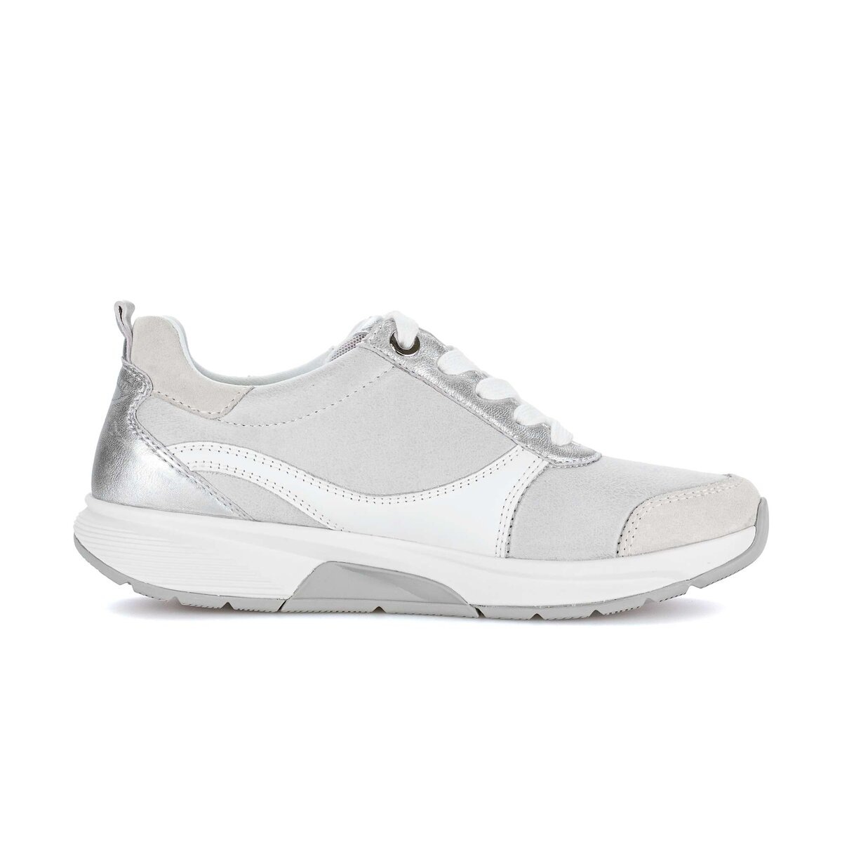 Plateausneaker ROLLINGSOFT, Herren, Gr. 38, weiß, silberfarben, Textil, Veloursleder, Schuhe Plateausneaker, Freizeitschuh, Halbschuh, Schnürschuh mit Kontrastbesatz, G-Weite 2