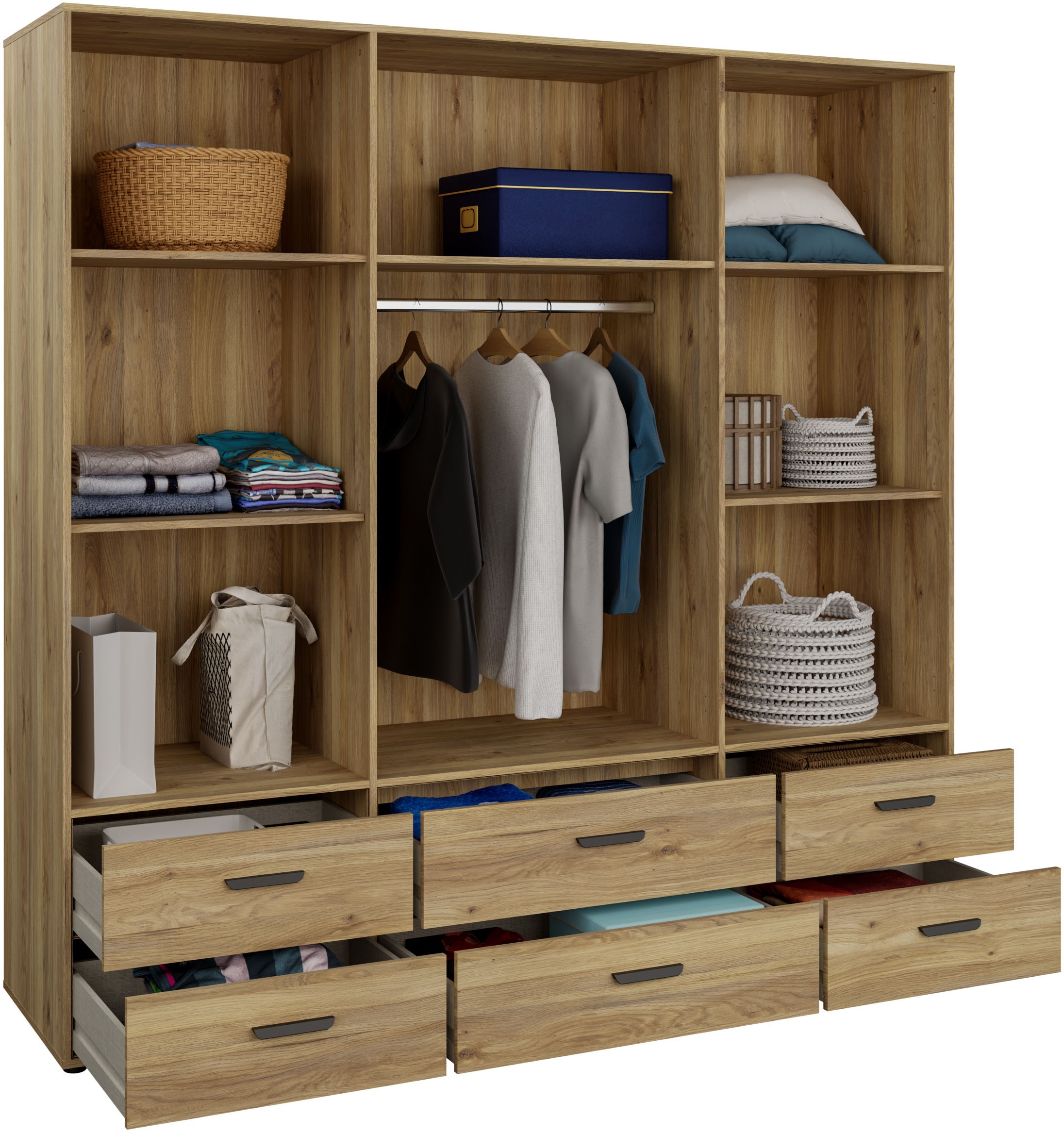 FORTE Drehtürenschrank »Schrank mit Spiegel, zeitloses Design, 4türig« viel Stauraum, Schubladen, Spiegeltürenm Höhe 200 cm