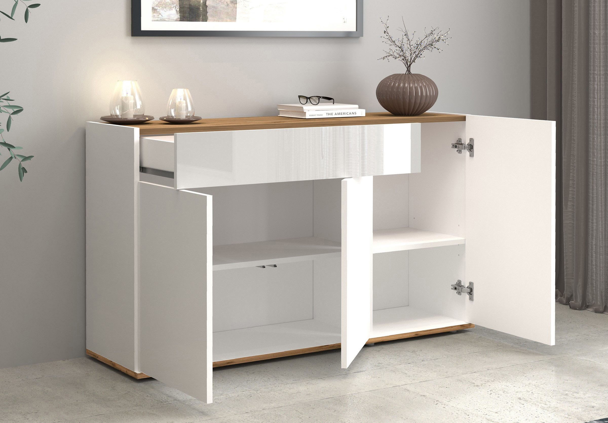 INOSIGN Sideboard »Garda, Kommode, Schrank, Kredenz«, 3 Türen, 1 Schublade, grifflos Breite 120,1 cm