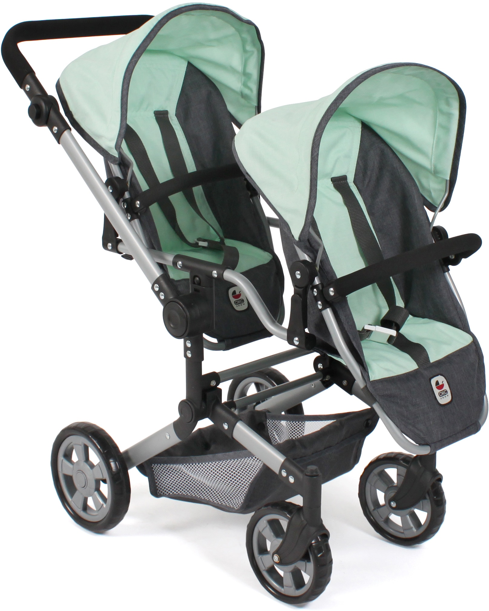 Puppen-Zwillingsbuggy »Linus Duo, Grau-Mint«, mit zwei abnehmbaren, bis in...