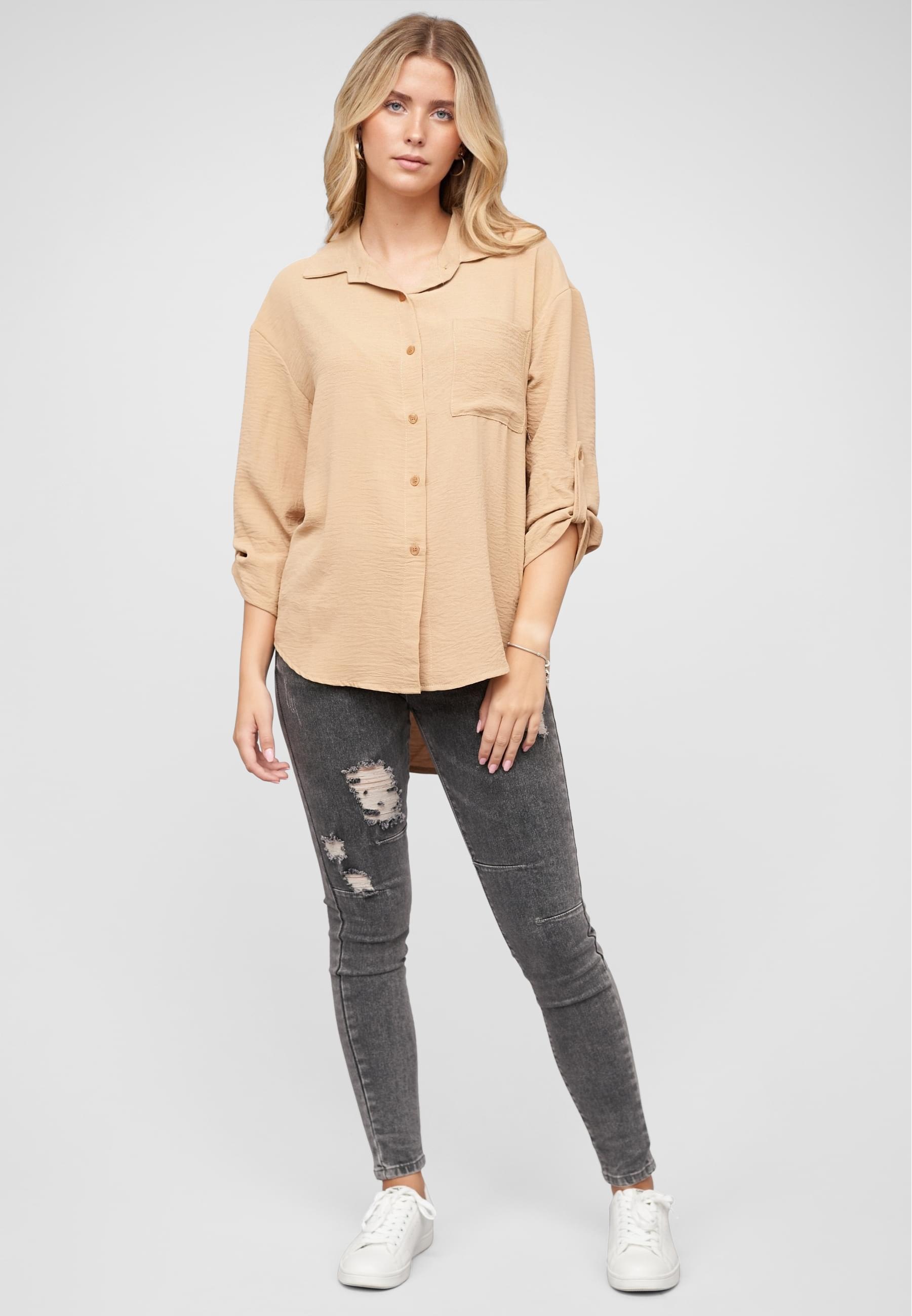 CLOUD 5IVE Langarmhemd »CLOUD 5IVE Oversized Turn-Up Bluse mit Knopfleiste«