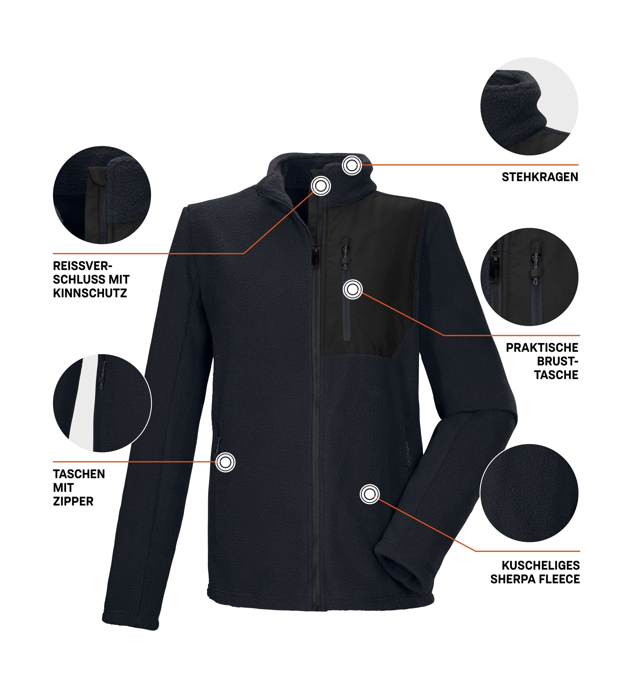Killtec Fleecejacke »KOW 105 MN FLC JCKT« Sherpa Fleecejacke: warm, bequem, Kinnschutz, verschließbare Taschen