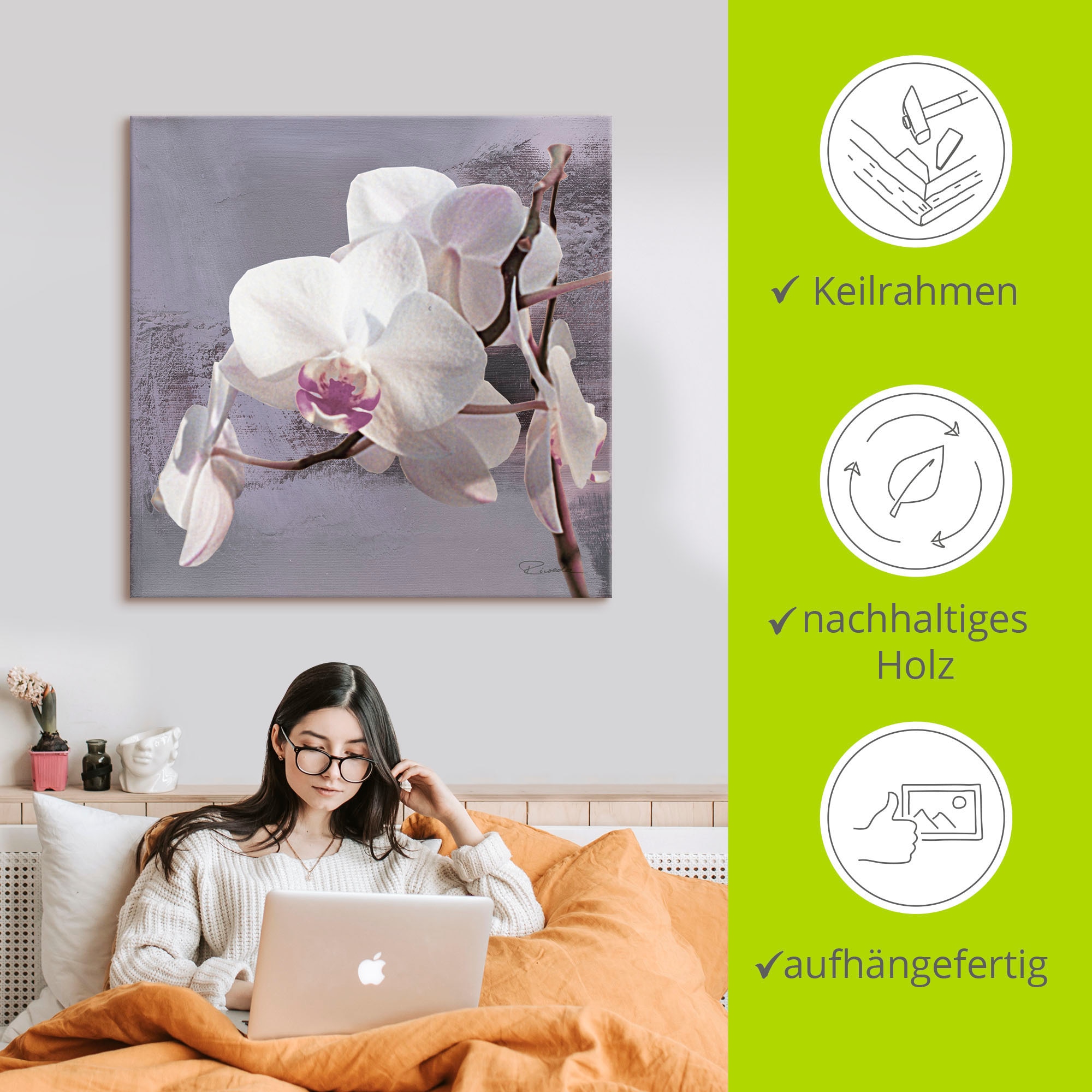 Artland Wandbild »Orchideen vor Violett I«, Blumen, (1 St.), als Alubild, Outdoorbild, Leinwandbild, Poster, Wandaufkleber