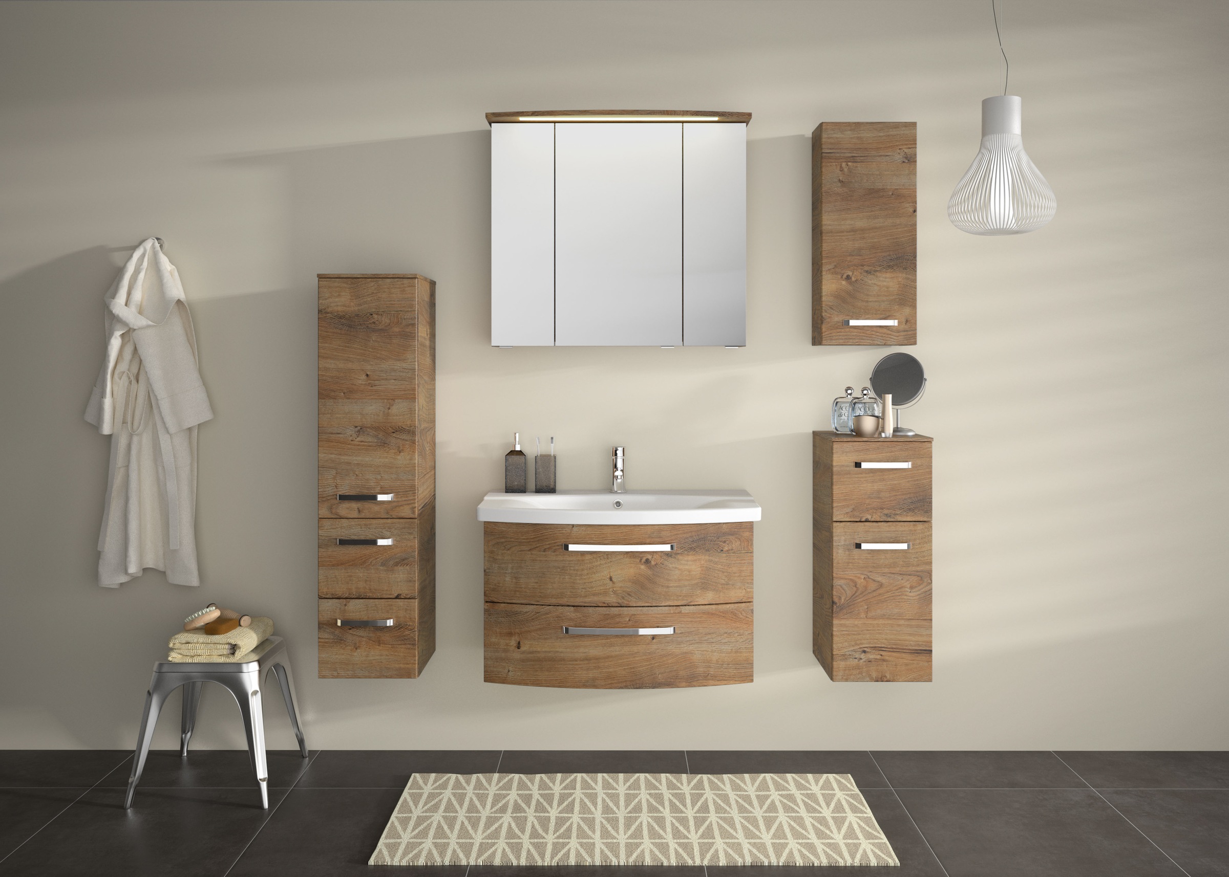 Saphir Midischrank »Serie 4010 Badschrank 30cm breit, 1 Tür, 2 Schubladen, inkl Türdämpfer«, 2 Glas-Einlegeböden, Badezimmer-Midischrank 121 cm hoch, 33 cm tief