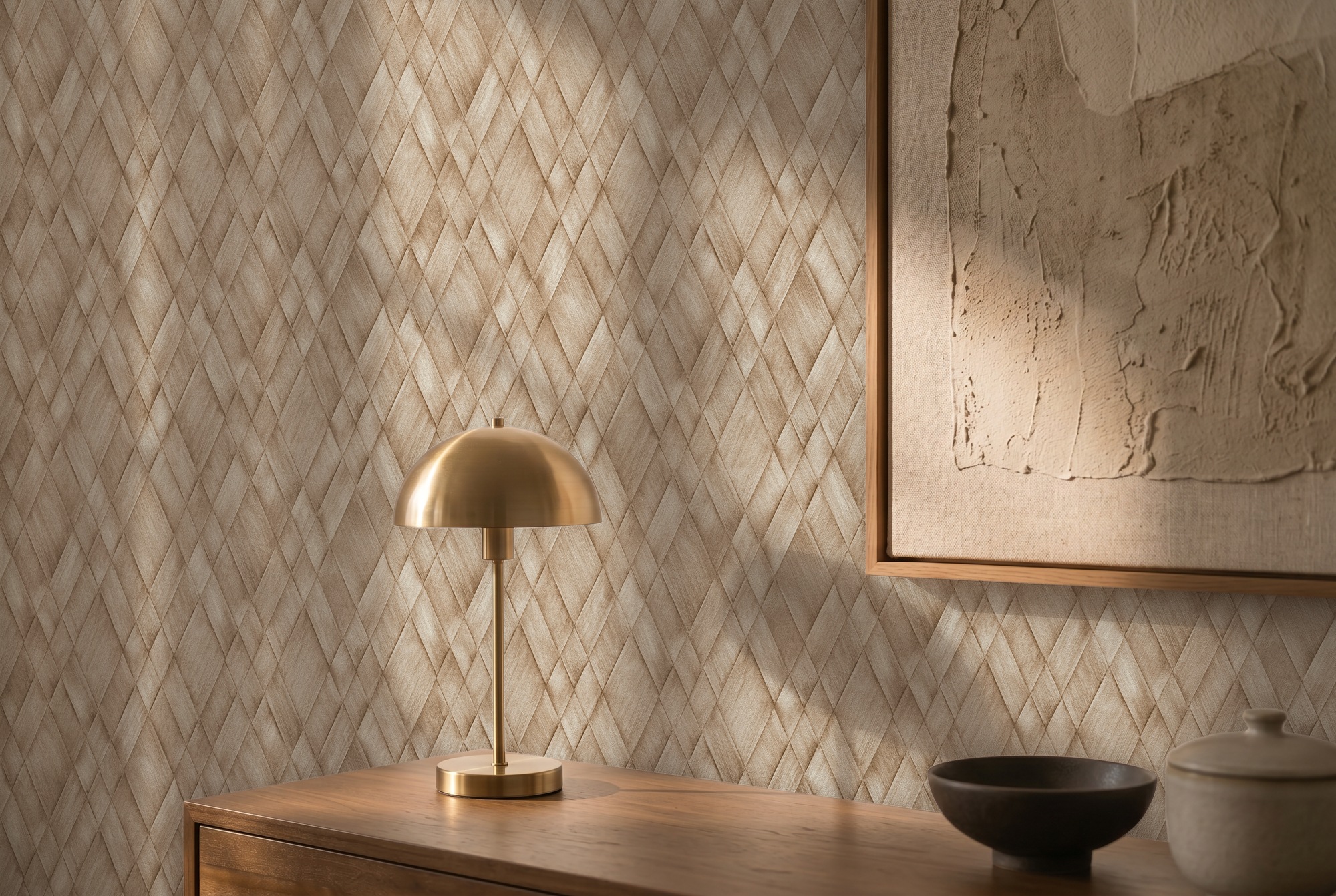 living walls Vliestapete "Cosiness Geflecht – Vorgeleimte 3D Vliestapete mit Rauten" Flechtoptik Rhombenmuster matt leicht strukturiert Plastisches Rautenmuster in moderner Geflechtoptik