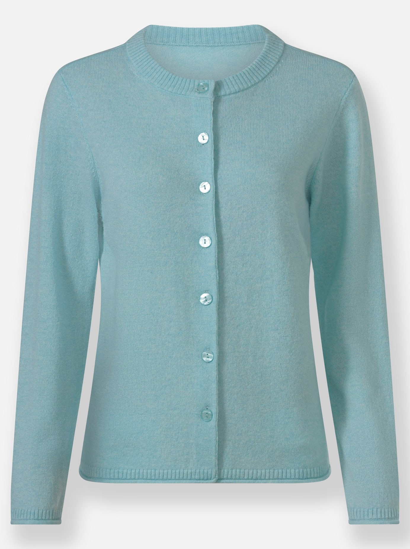 Strickjacke INSPIRATIONEN, Damen, Gr. 44/46, blau (aqua, meliert), 70% Wolle, 30% Kaschmir, gemustert, meliert, Strickjacken Strickjacke 2