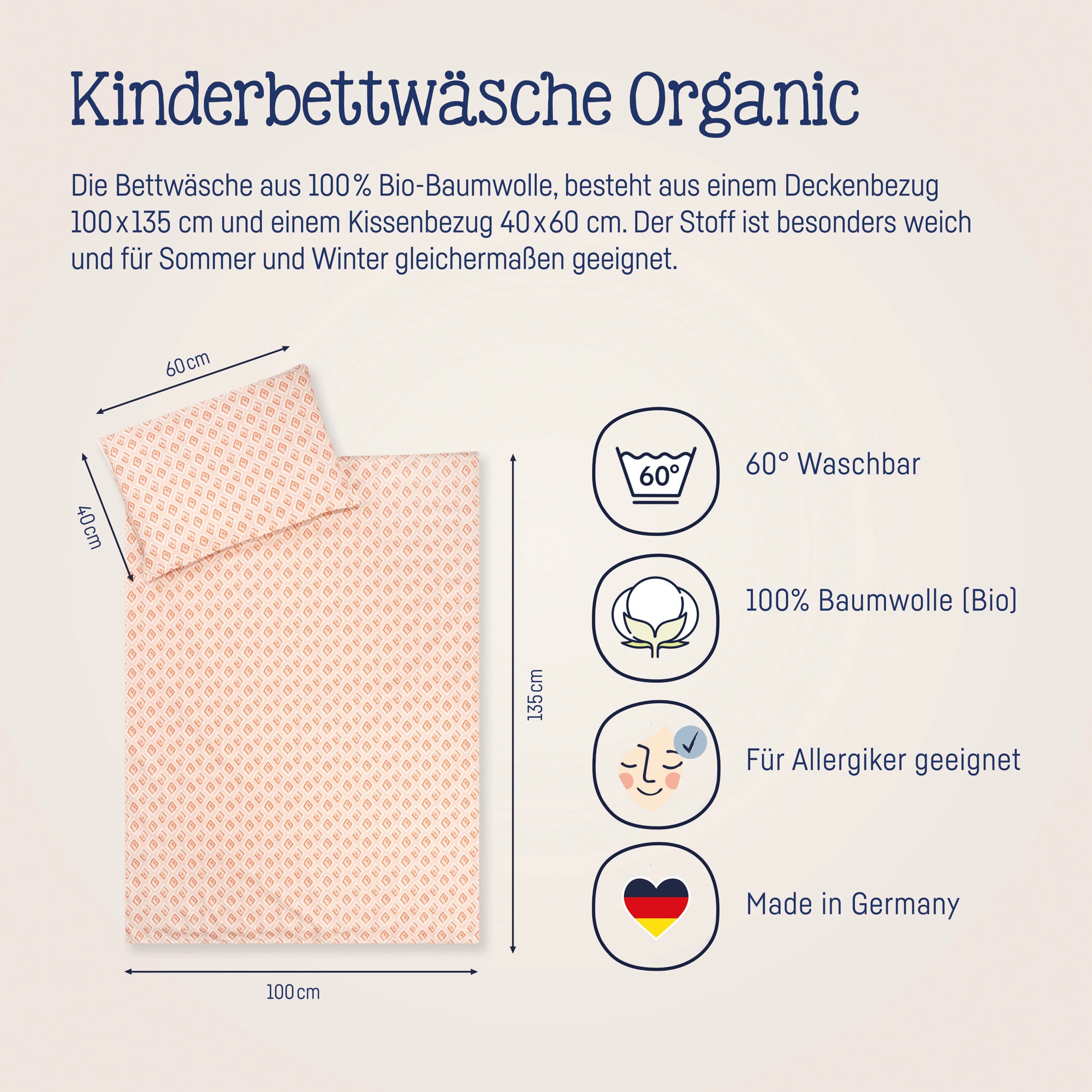 Julius Zöllner Kinderbettwäsche »Baby- und Kinderbettwäsche aus 100% Bio-Baumwolle«, erhältlich in den Größen 80x80+35x40cm und 100x135+40x60cm