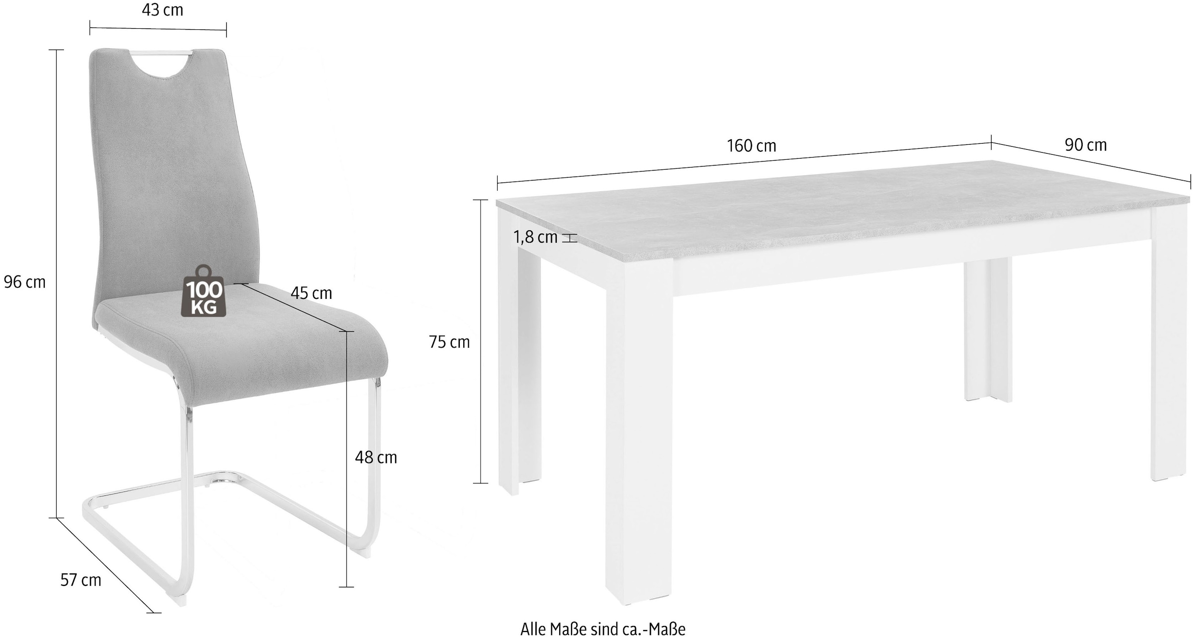 Home affaire Essgruppe »Milano«, (Set, 5 tlg.), 4 Stühle und 1 Tisch