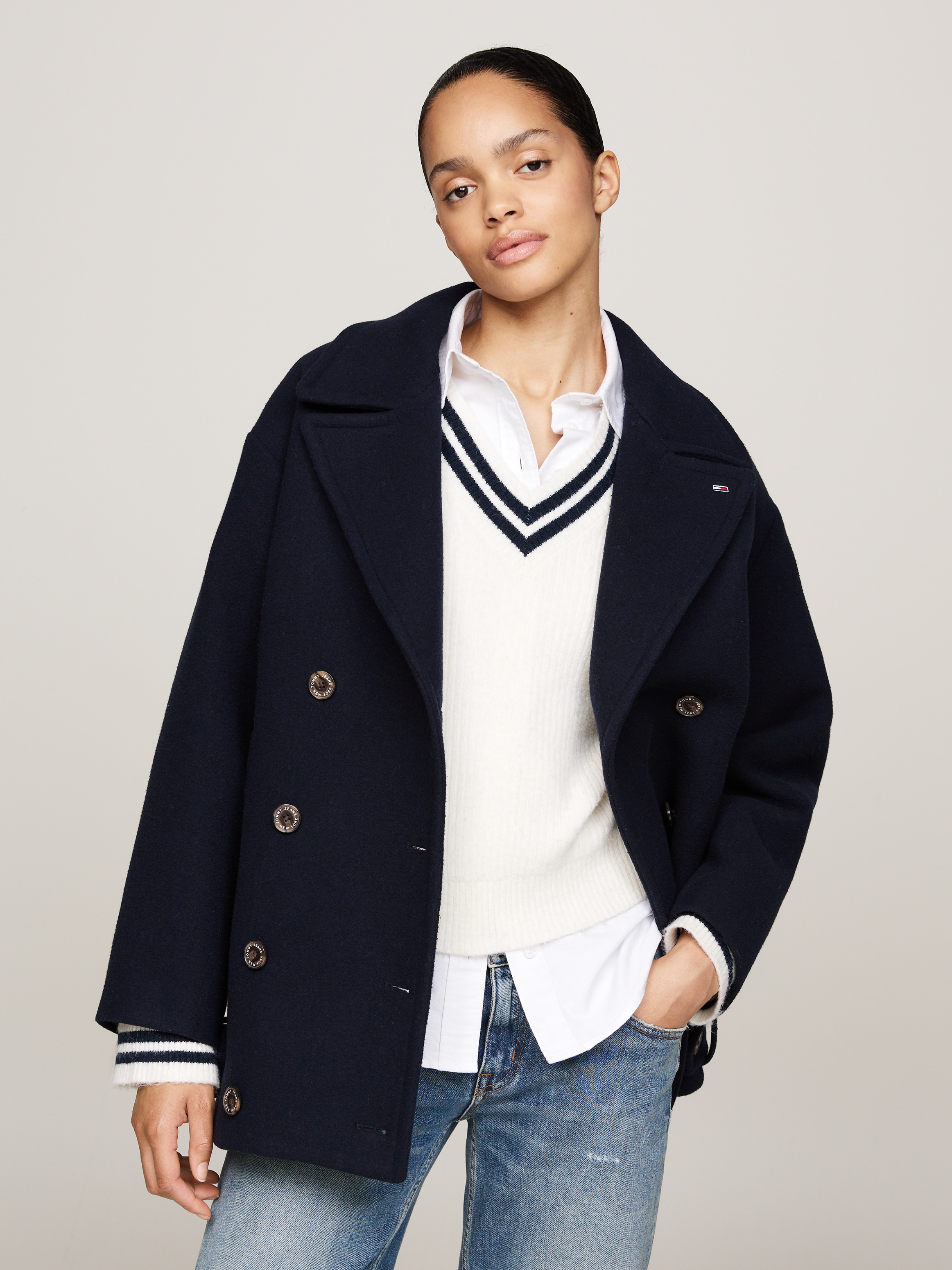 Tommy Jeans Kurzmantel "TJW WOOL PEACOAT", mit Wollanteil