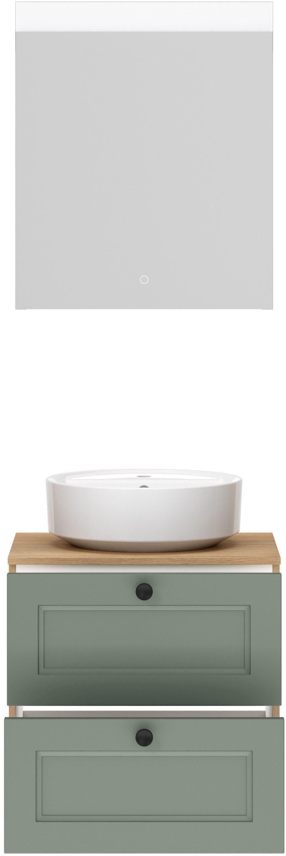 nobilia® Badmöbel-Set »Cascada« Set, inkl.  Aufsatzwaschbecken und beleuchtetem  Spiegel mit Touch-Sensor, 2 Stk. tlg.