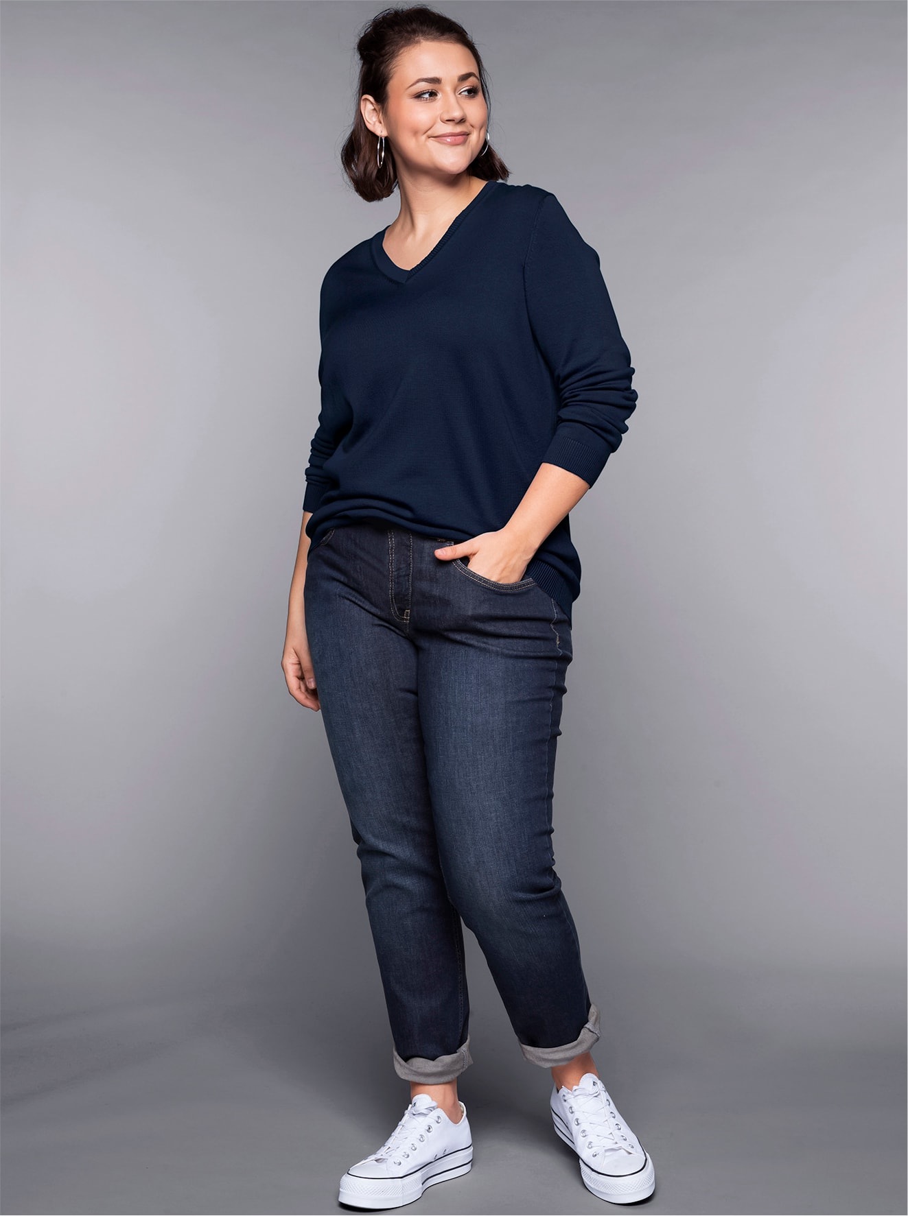 Sheego V-Neck Knit Sweater Women Blue Size 40/42 3