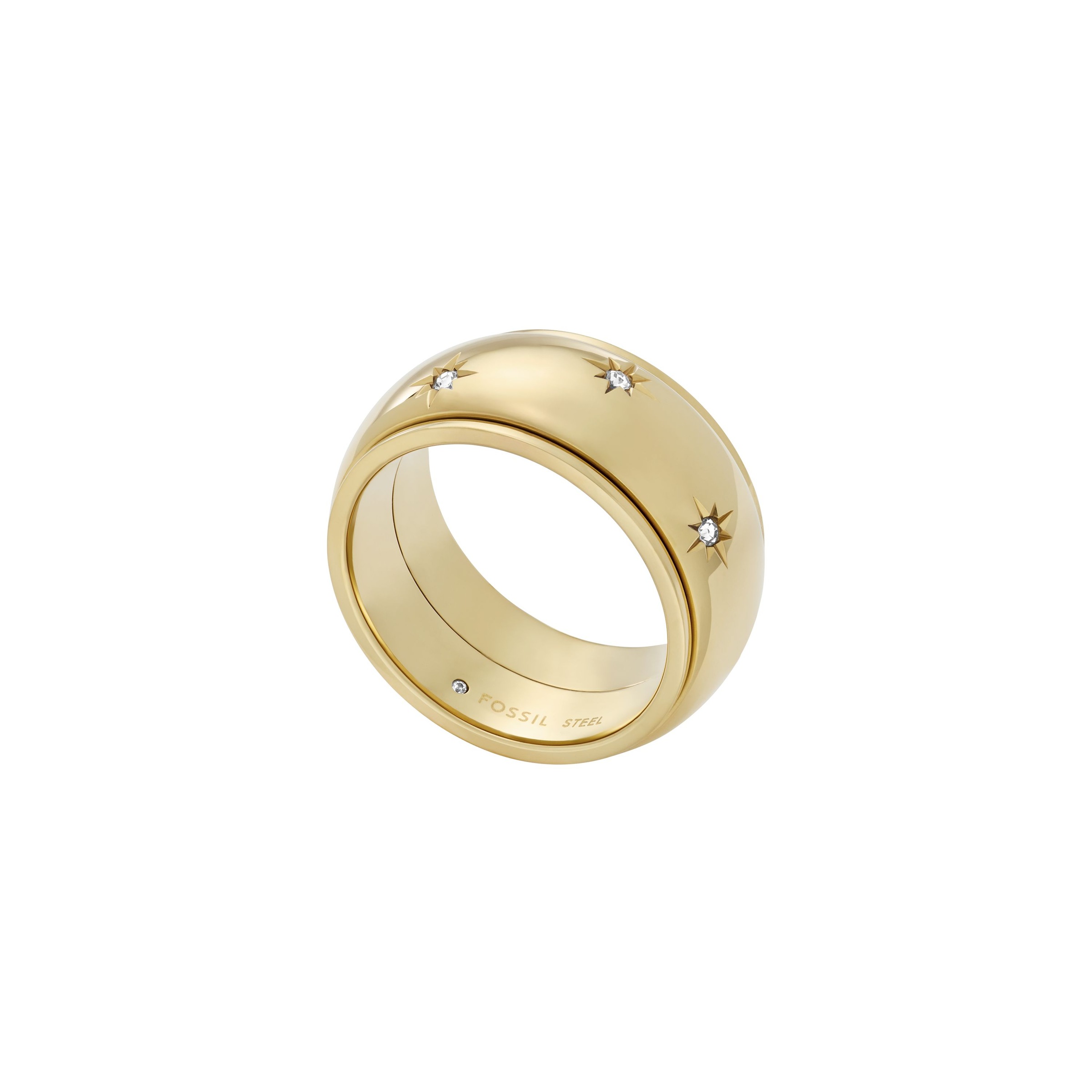 Fingerring FOSSIL "Schmuck Geschenk Edelstahl Ring SADIE" Gr. 17,5, gold (gelbgoldfarben, kristallweiß), Fingerringe, Damen, 17,5, Edelstahl, 10mm, Fingerring, mit Glasstein 3