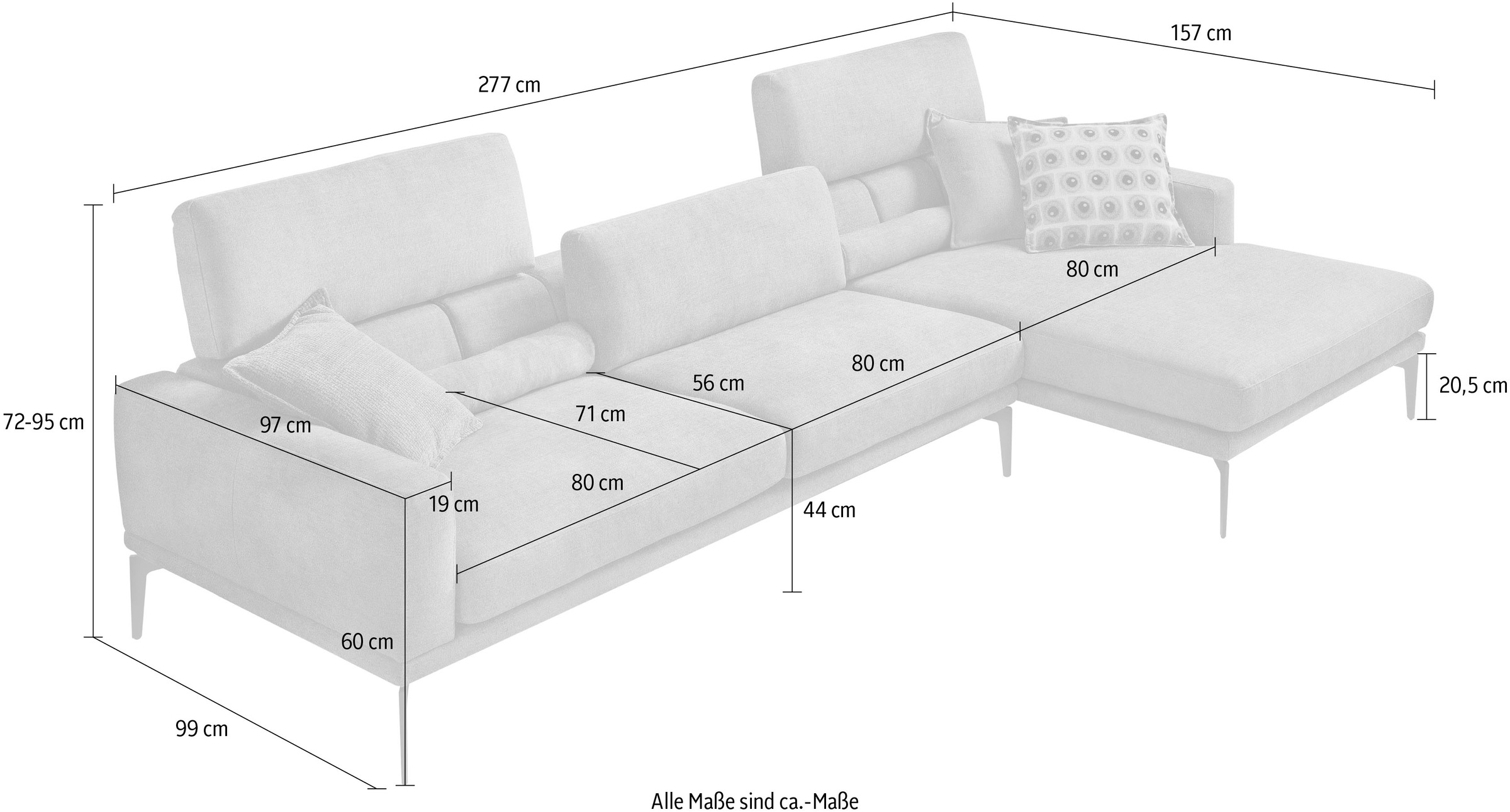 Egoitaliano Ecksofa »Masu, Design trifft sensationellen Sitzkomfort«, inkl. 2 Kissenrollen, Rückenelemente manuell verstellbar, Metallfüße