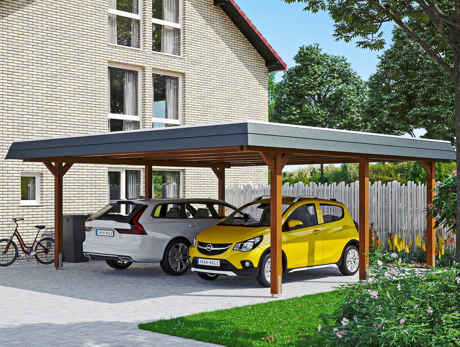 Doppelcarport SKANHOLZ, braun, Carports, "Wendland"
