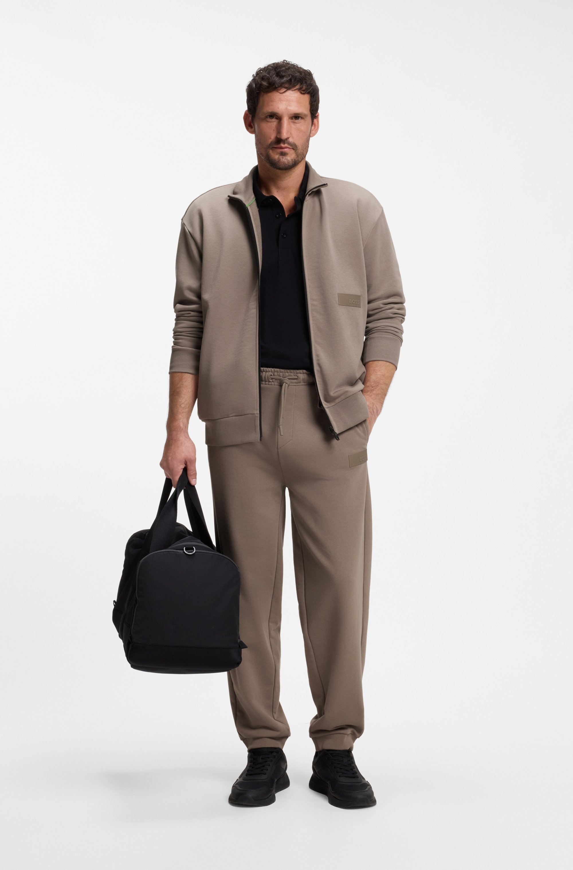 BOSS GREEN Sweatjacke Stehkragen, Relaxed Fit, Rippbündchen