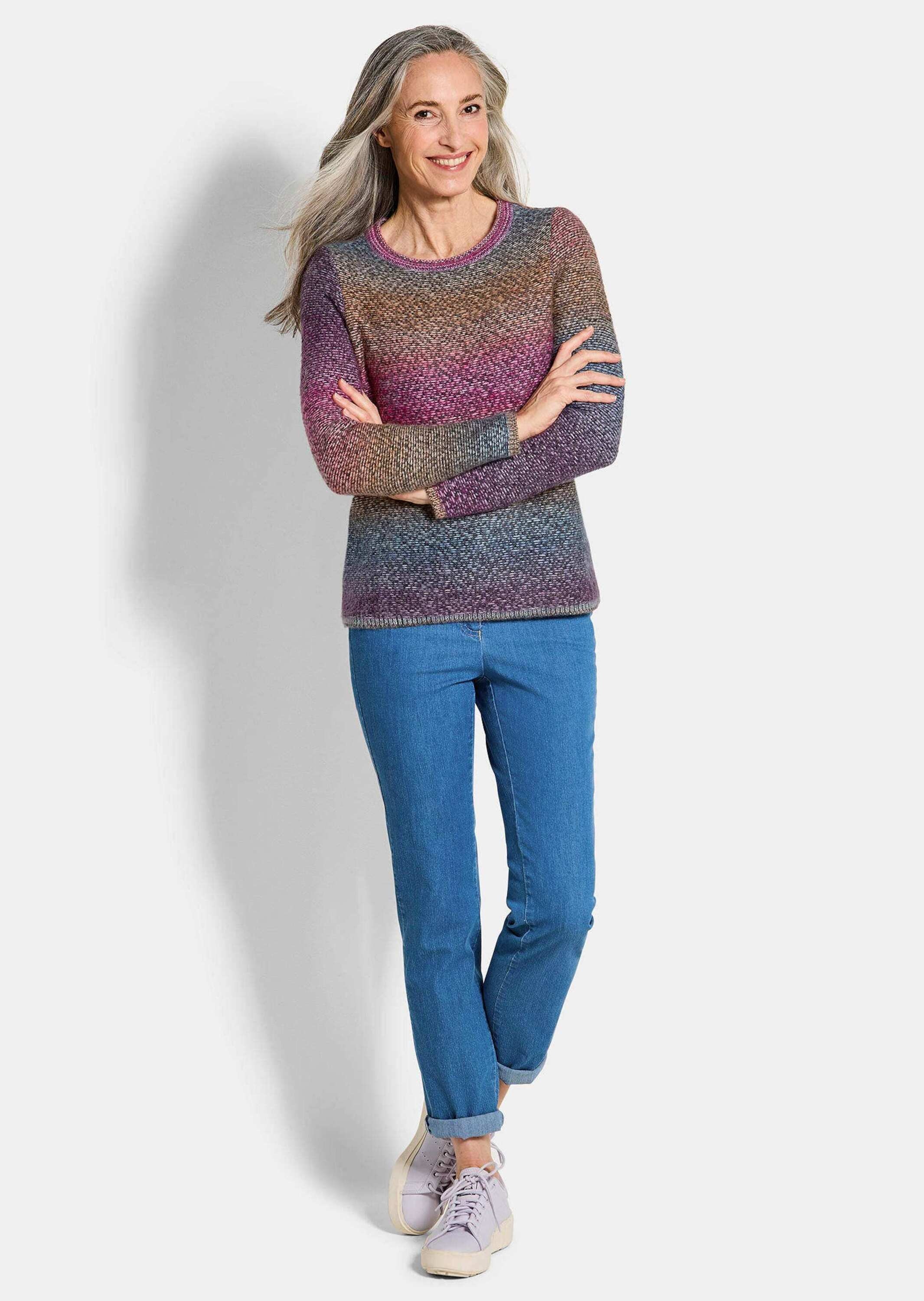 GOLDNER Rundhalspullover »Kurzgröße Langarm Pullover mit U-Boot-Ausschnitt« Multicolor-Optik