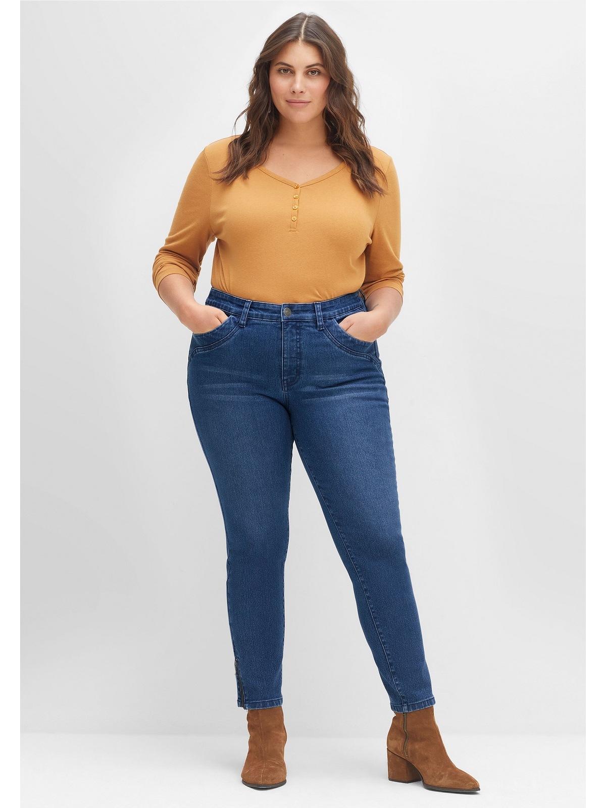 Sheego Stretch-Jeans »Große Größen«, mit Zippern am Saumabschluss online  kaufen | BAUR