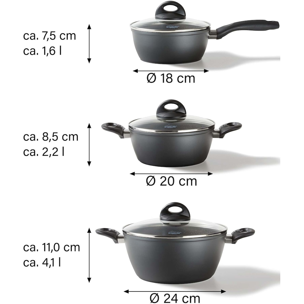 STONELINE Topf-Set »CERAMIC«, Aluminium, (Set, 6 tlg., 1x Bratentopf Ø 24 cm, 1x Kasserolle Ø 18 cm, 1x Kochtopf Ø 20 cm)