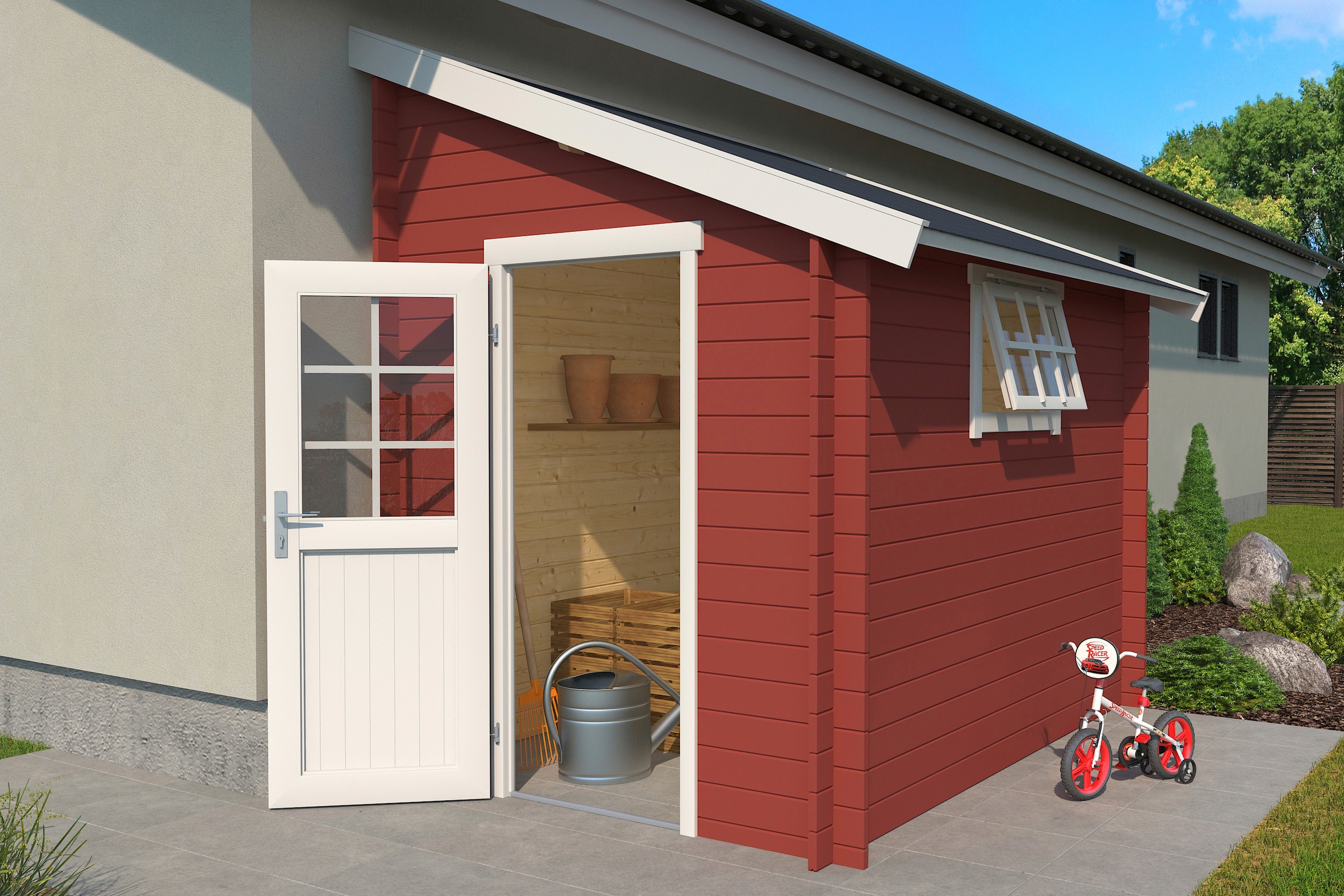 LASITA MAJA Gartenhaus »Jura 2«, Blochbohlenhaus 28mm, Fundamentmass 1800x2750, Schwedenrot
