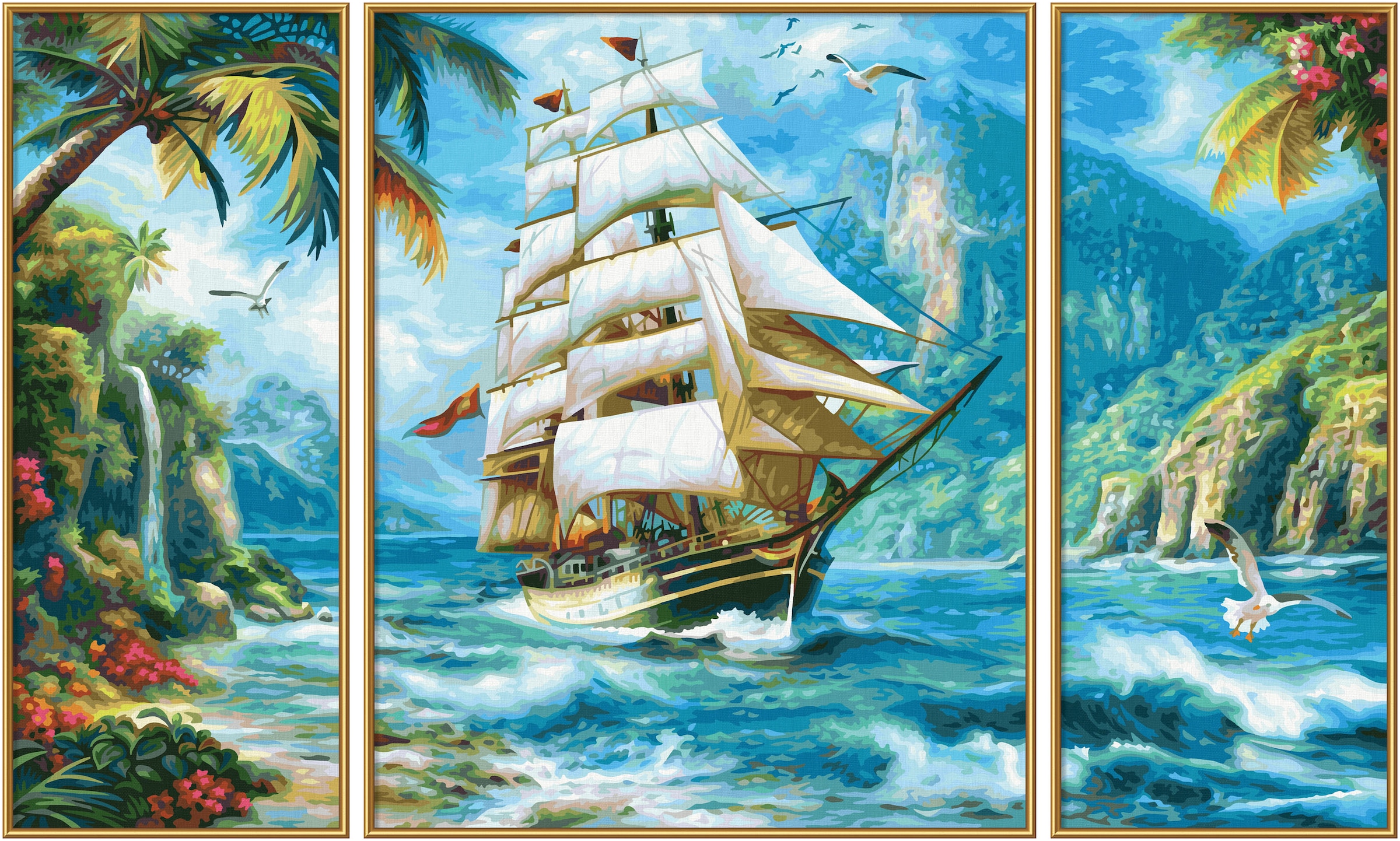 Schipper Malen nach Zahlen »Meisterklasse Triptychon - Segelschiff in der Südsee« Made in Germany