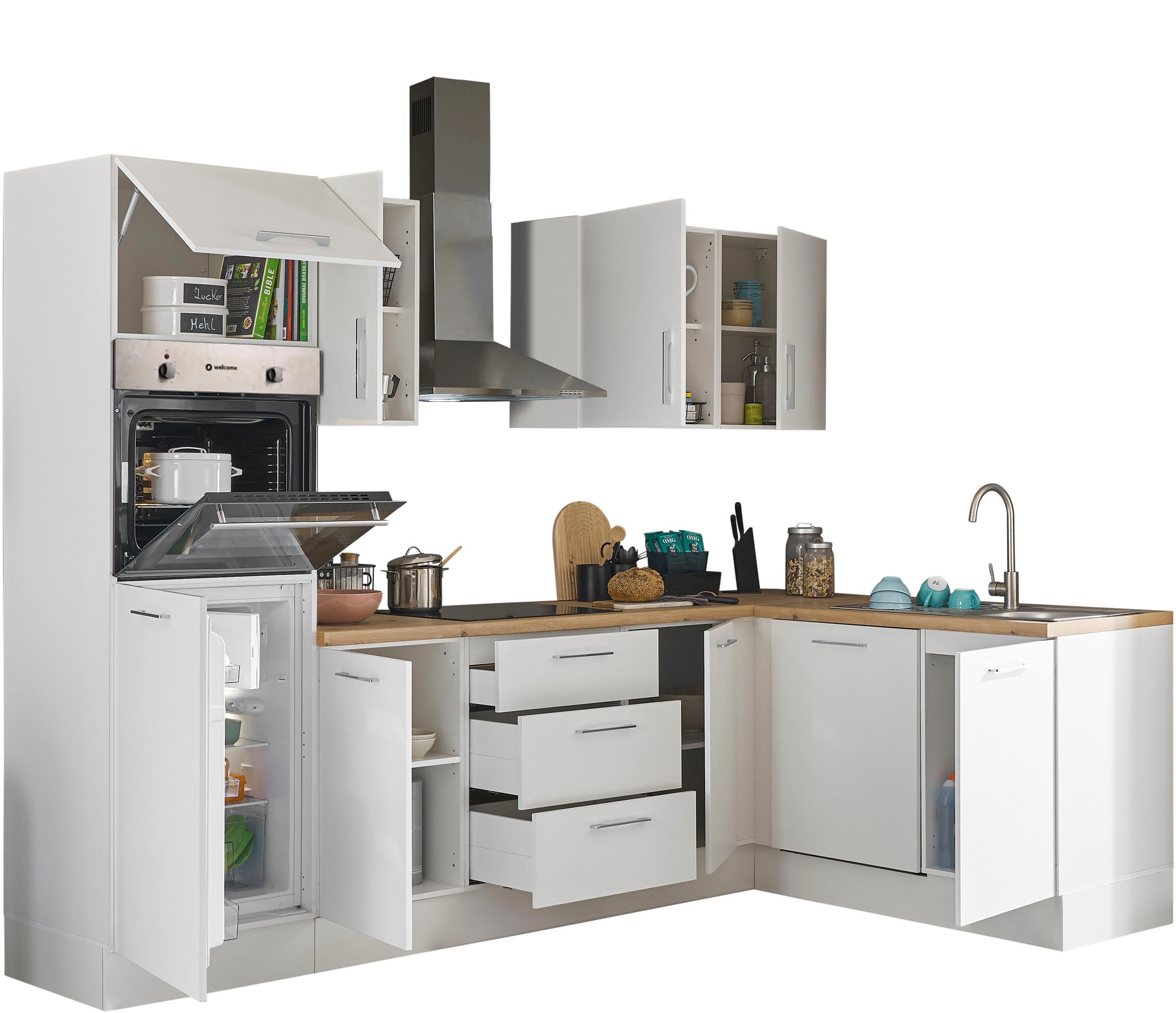 BASIC by Balculina Winkelküche »Turin«, Stellbreite 280x175 cm, wahlweise mit E-Geräten