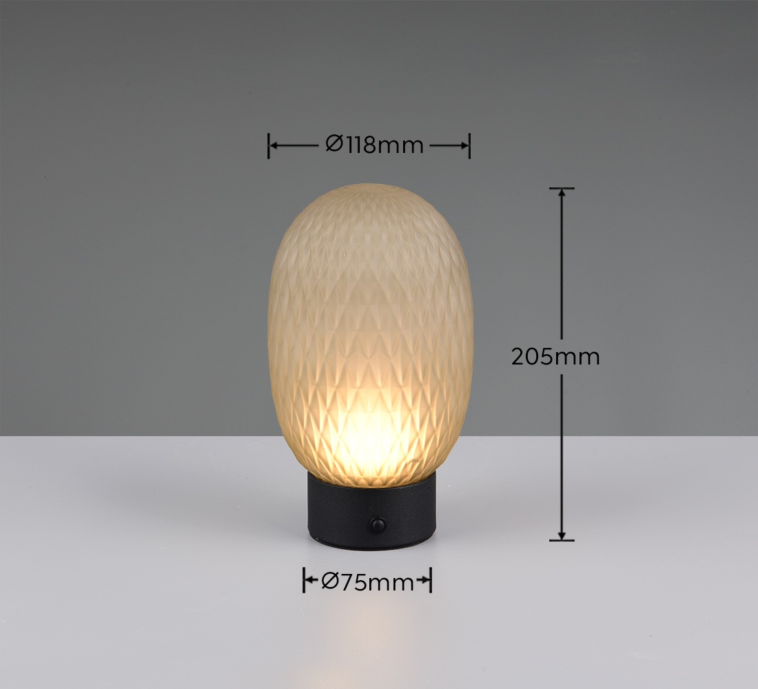 TRIO Leuchten LED Tischleuchte »FACETTE, Akku Tischleuchte mit USB-C Anschluss, Touchdimmer, Höhe 20cm«, 1 flammig, Leuchtmittel LED-Board | LED fest integriert, kabellose Touch Tischlampe mit Glasschirm, LED warmweiß 3000K 140 Lm
