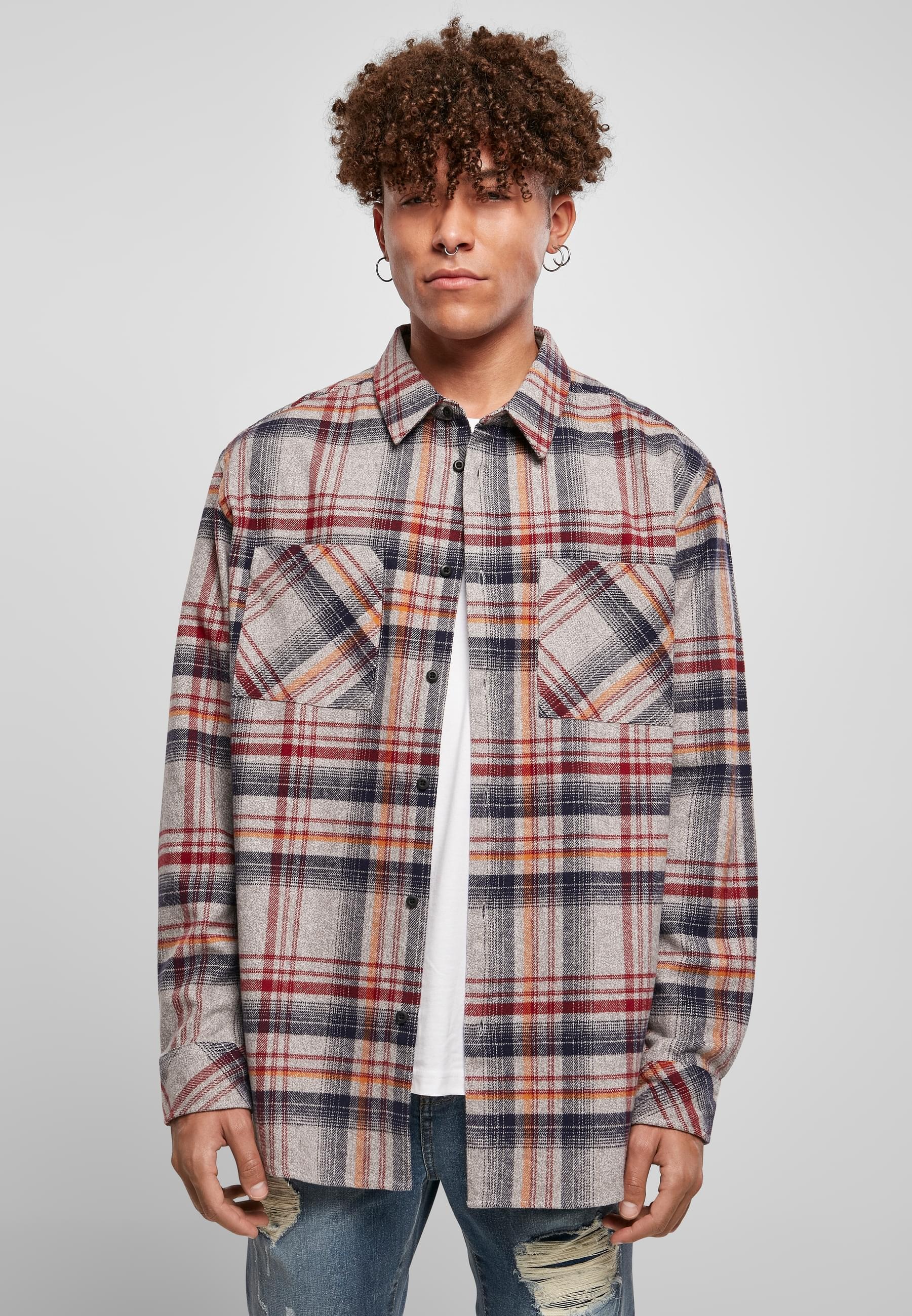 URBAN CLASSICS Langarmhemd »Urban Classics Herren Heavy Curved Oversized Checked Shirt«, (1 tlg.)