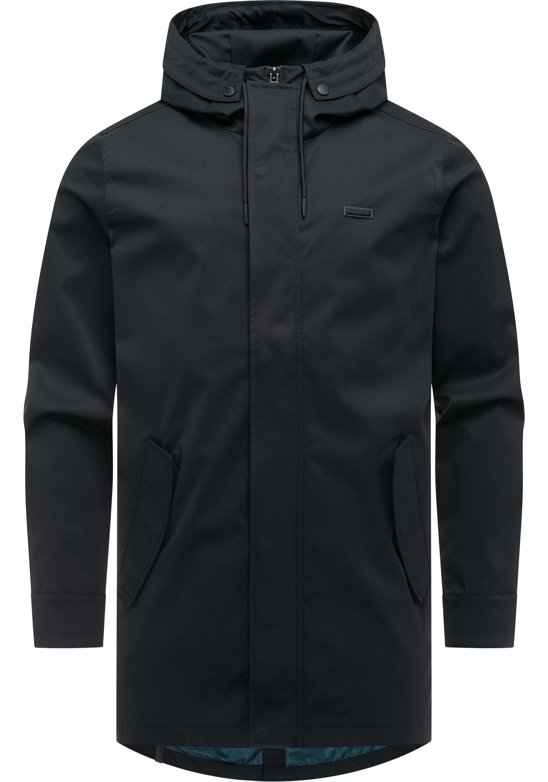 Funktionsmantel RAGWEAR "Mr Smithem Twill YOUMODO", Herren, Gr. L (52), schwarz, Obermaterial: 100% Polyester; Innenfutter: 100% Polyester, gerade Po-bedeckend, hoch geschlossener Ausschnitt, verstellbar abgesteppte Kante mit Druckknöpfen, Mäntel, Funktio