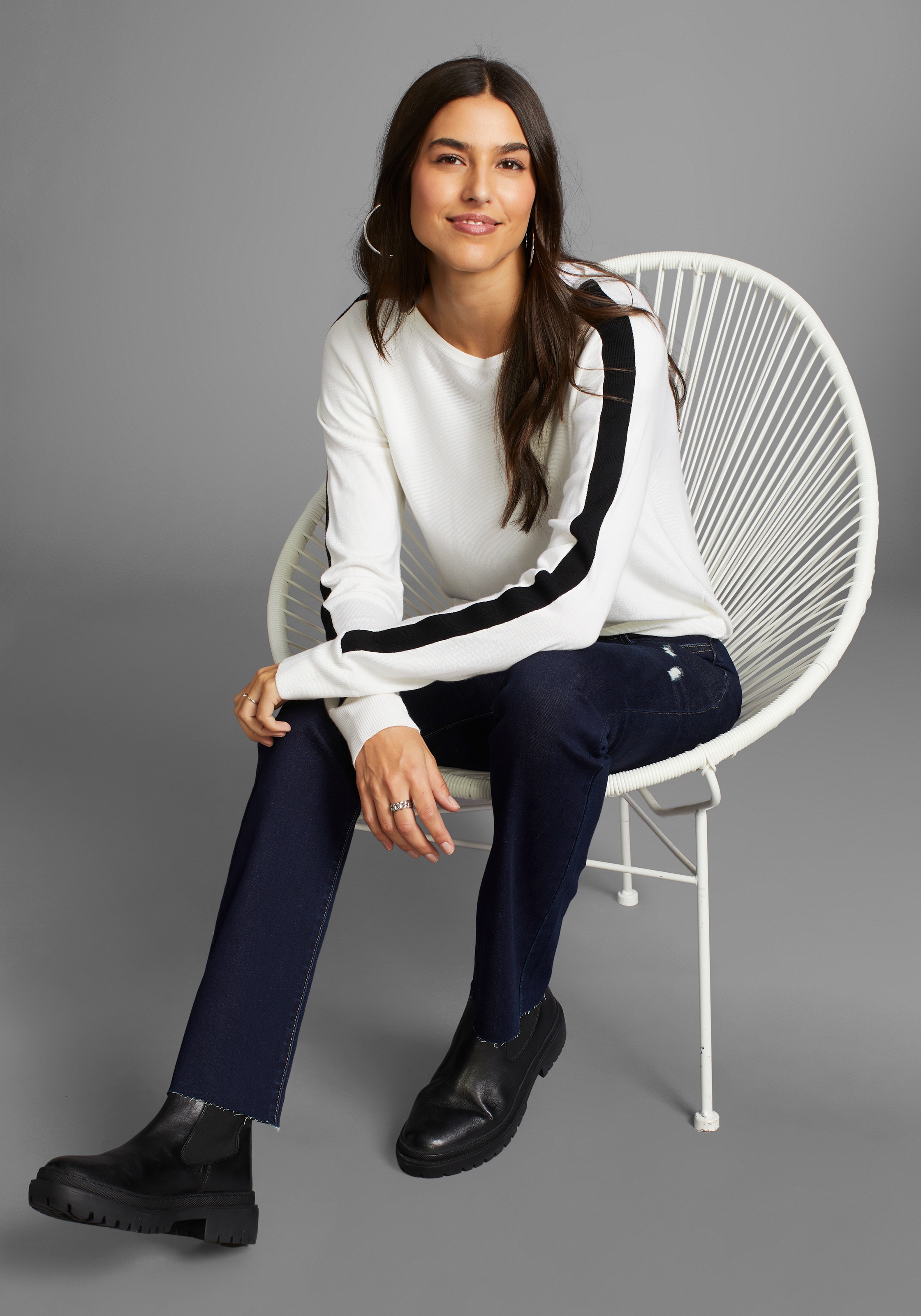 Laura Scott Women's Knit Pullover Black/White 42 3