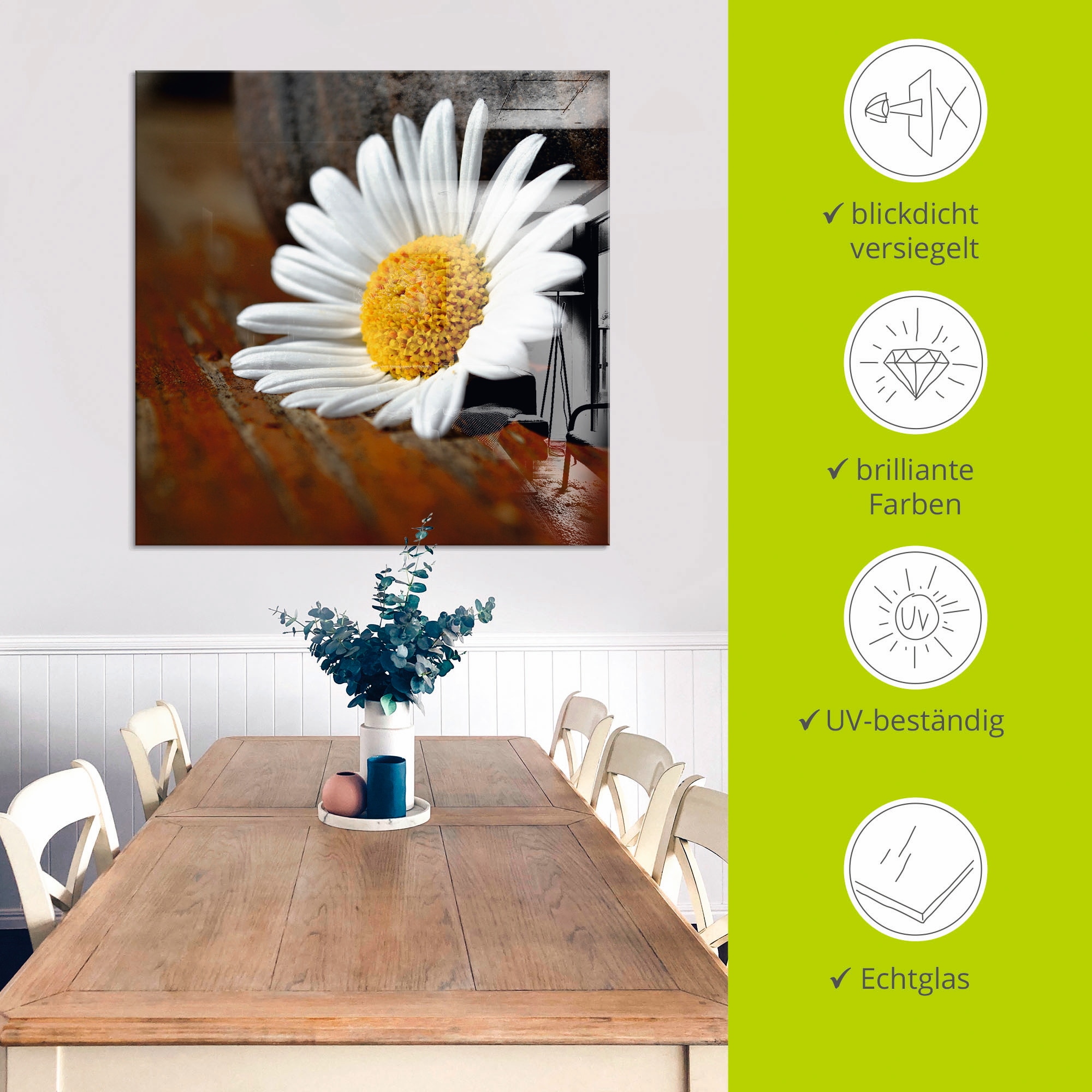 Artland Glasbild »Margeriten Stillleben«, Blumen, (1 St.), in verschiedenen Größen